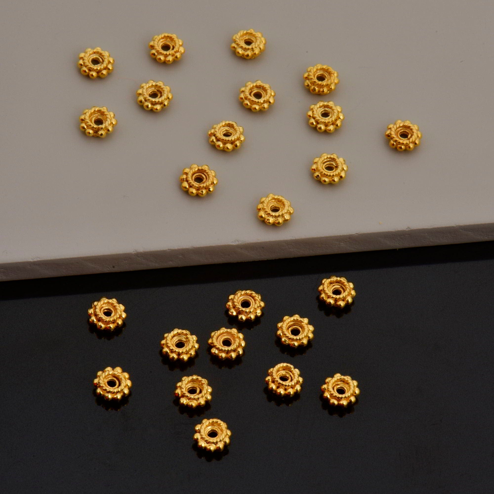 24K Gold Vermeil Separators, Handmade Silver Beads in 24K Gold, 925 Solid Silver Beads, Spacer Beads, Jewelry Supply, VM134B