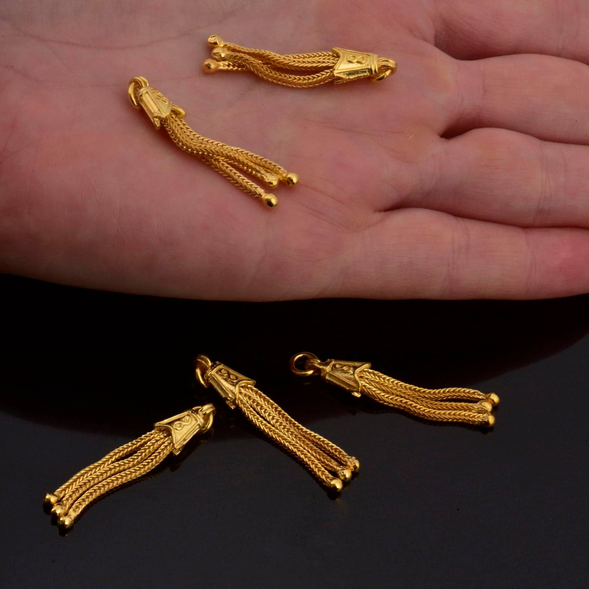 24K Gold Vermeil Small Tassels, Handmade Silver Tassels in 24K Gold, 925 Solid Silver Tassels, Pendants Tassels, Jewelry Supply, M/VM105