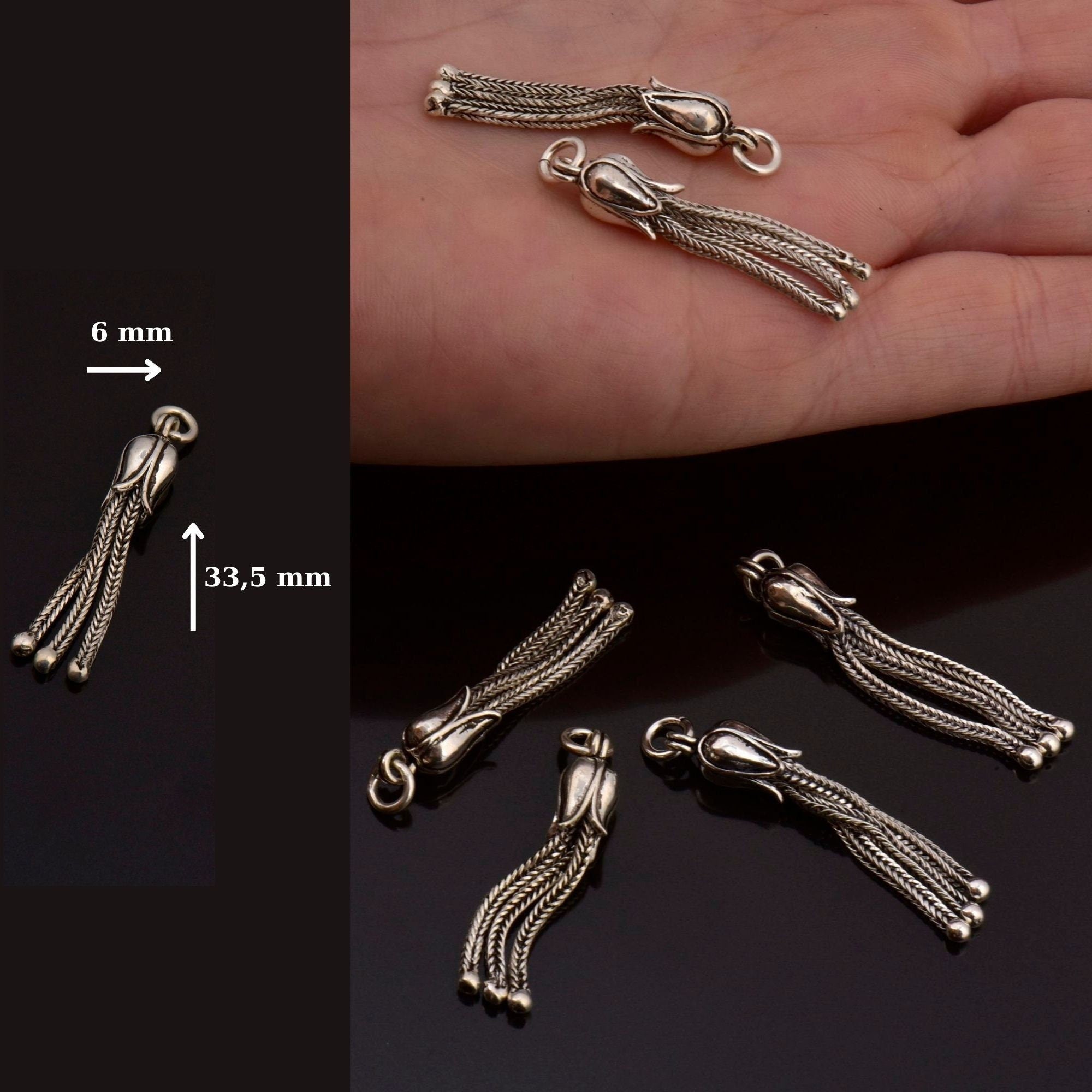 925 Sterling Silver Small Tassels, Handmade Silver Tassels, 925 Solid Silver Tassels, Pendants Tassels, Jewelry Supply, M107