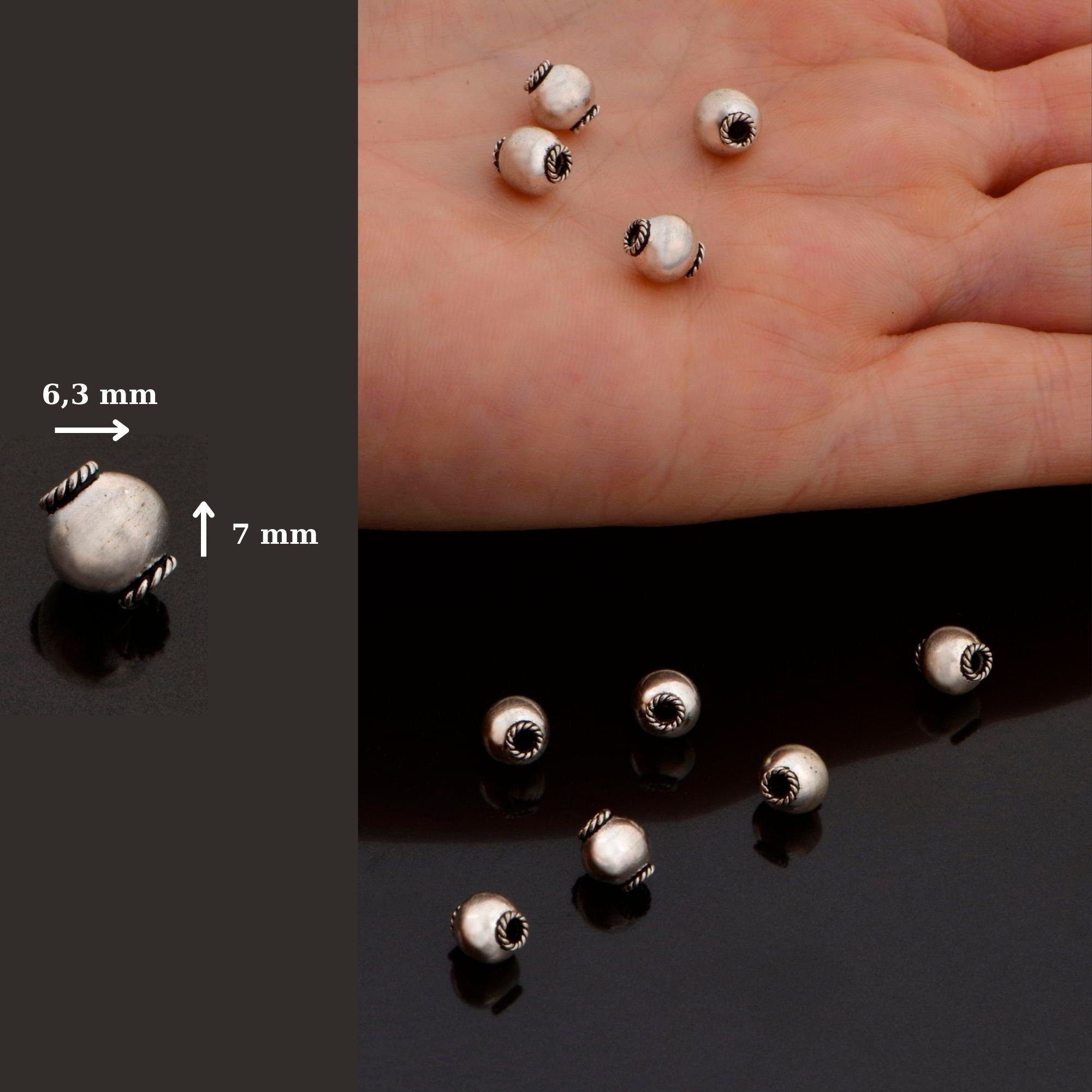 925 Sterling Silver Round Beads, Handmade Silver Beads, Solid Silver Beads, Spacer Beads, Handmade Beads, Jewelry Supply, M119A