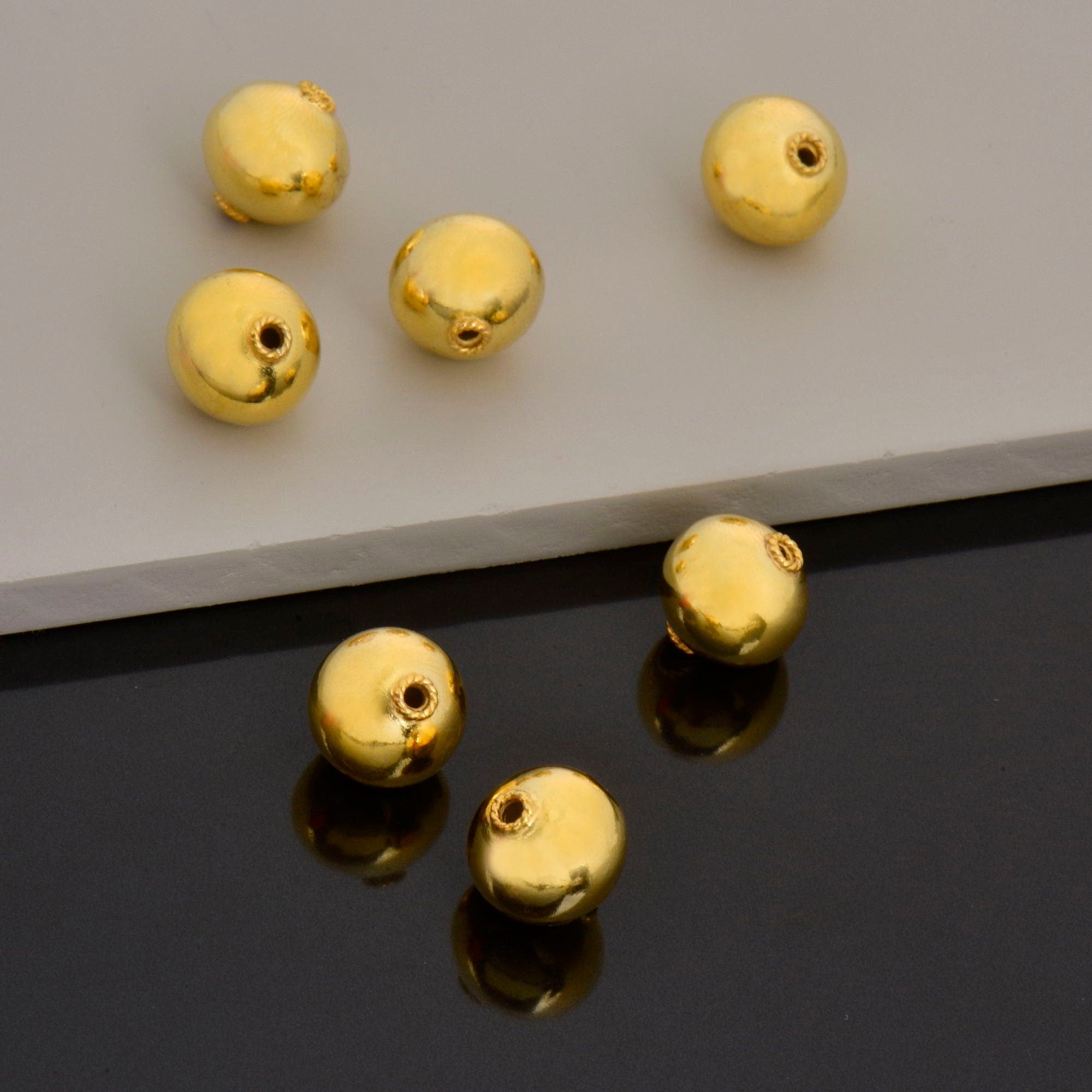 24K Gold Vermeil & 925 Silver Round Beads, Handmade Silver Beads inGold , Solid Silver Beads, Handmade Beads, Jewelry Supply, M/VM119 A-C