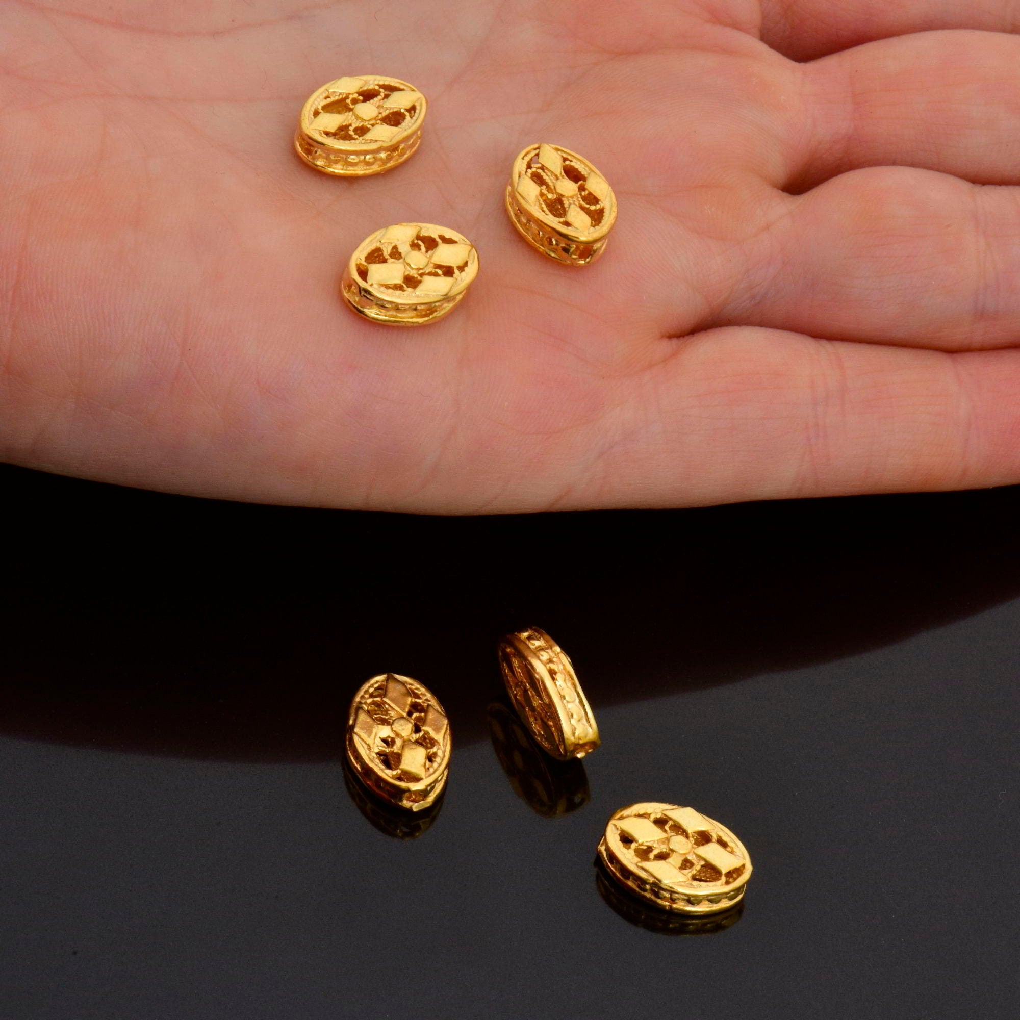 24K Gold Vermeil Flat Tube Spacer Beads, Handmade Silver Spacer Beads in 24K Gold, 925 Silver Spacer Beads, Jewelry Supplies, VM120