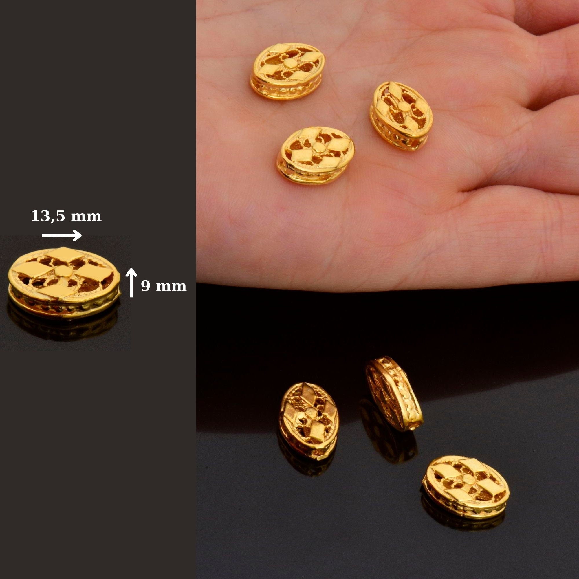 24K Gold Vermeil and 925 Silver Flat Tube Spacer Beads, Handmade Silver Spacer Beads in Gold, Silver Spacer Beads, Jewelry Supplies, M/VM120