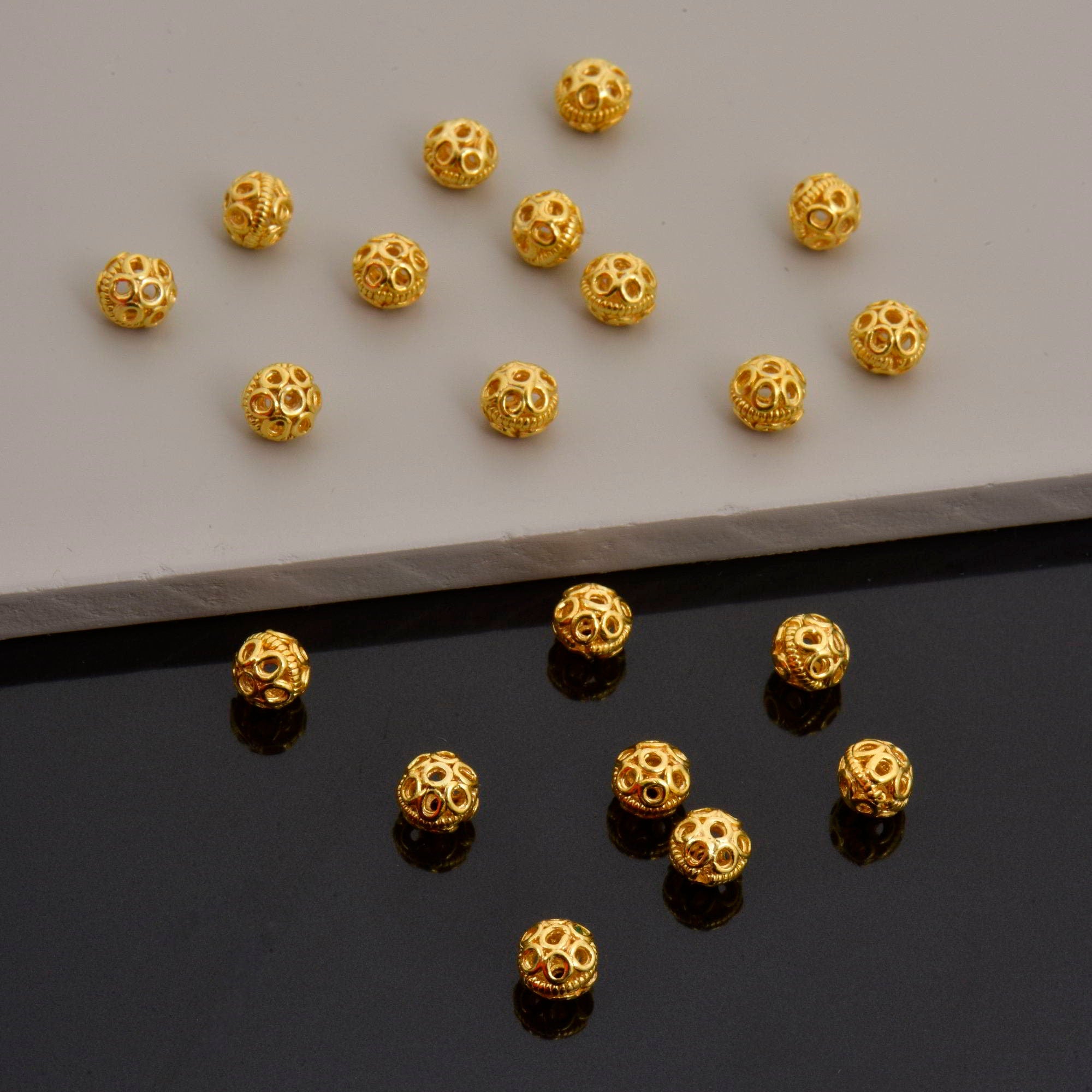 24K Gold Vermeil Filigree Beads, Handmade Silver Beads in 24K Gold, 925 Solid Silver Beads, Spacer Beads, Jewelry Supply, VM121A