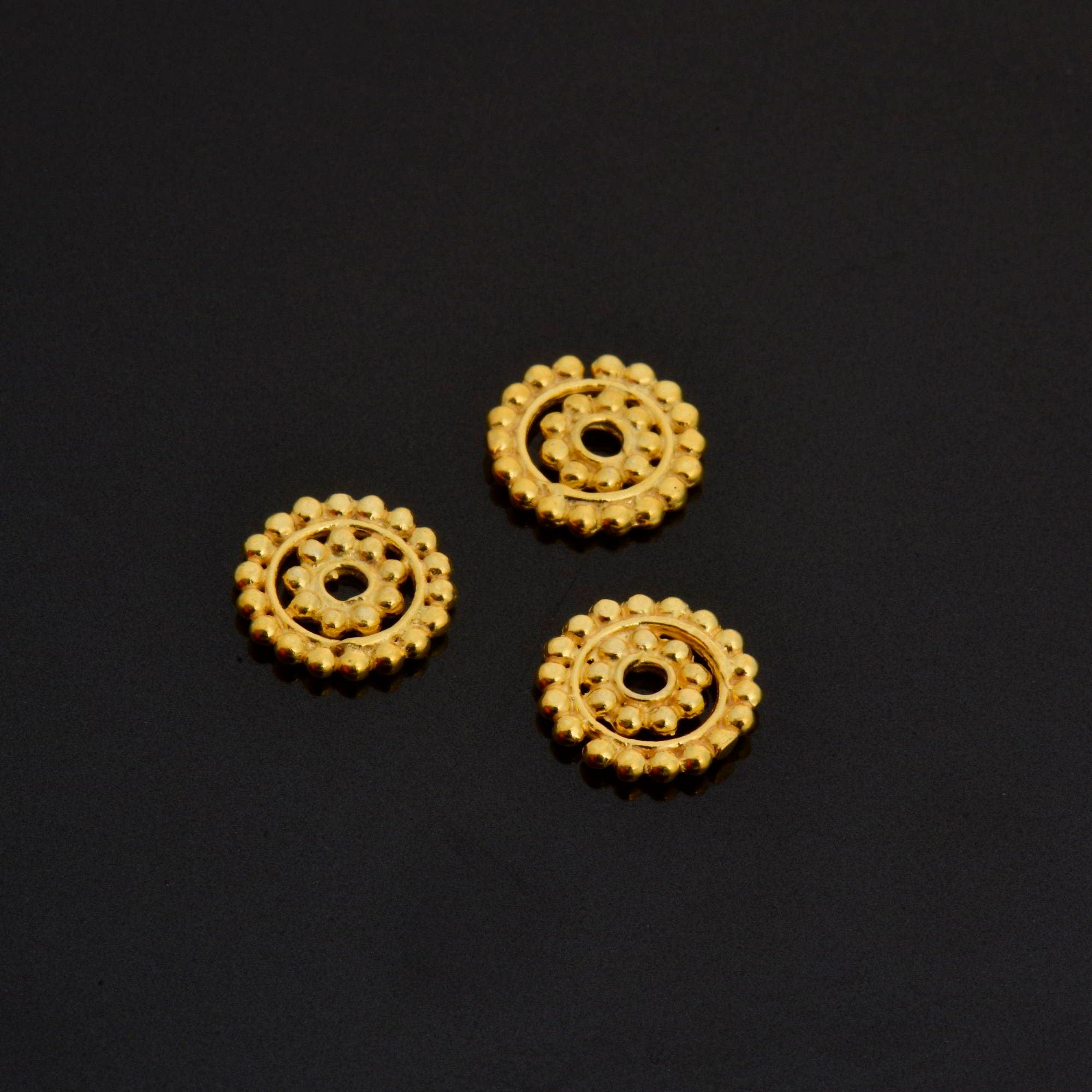 24K Gold Vermeil Separators, Handmade Silver Beads in 24K Gold, 925 Solid Silver Beads, Spacer Beads, Jewelry Supply, VM132B