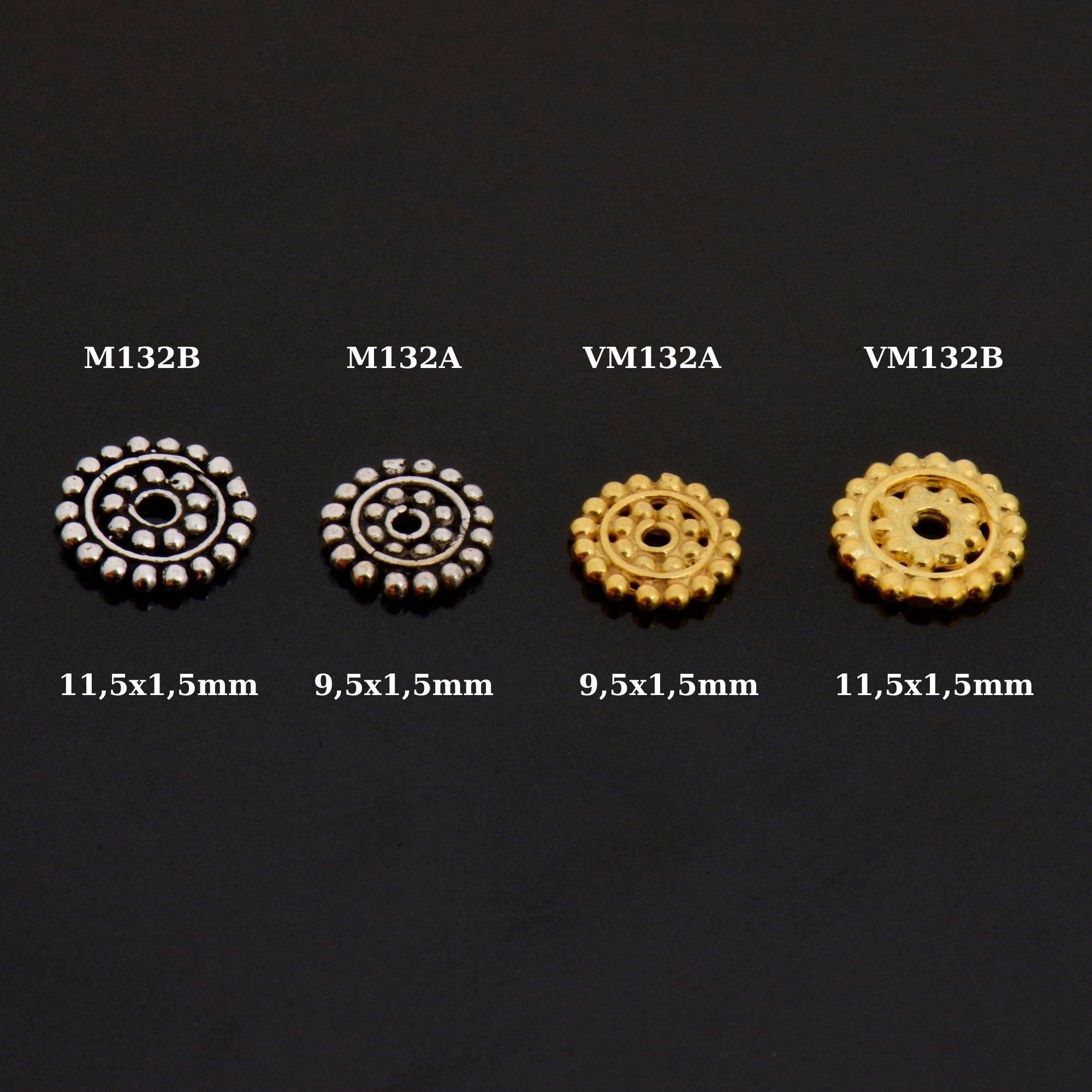 24K Gold Vermeil & 925 Silver Separators, Handmade Silver Beads in Gold, Solid Silver Beads, Spacer Beads, Jewelry Supply, M/VM132 A-B