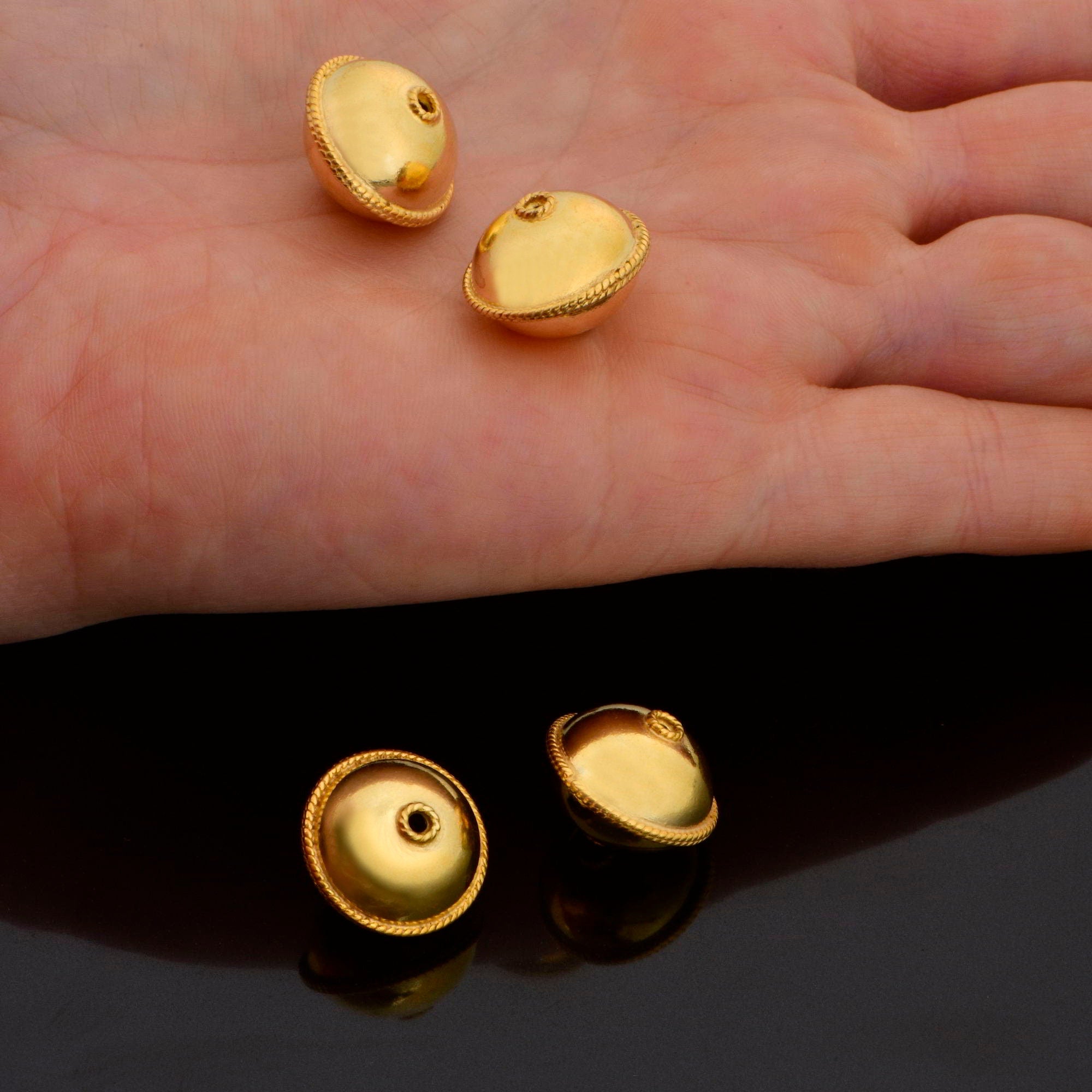 24K Gold Vermeil Flying Saucer Beads, Handmade Silver Beads in 24K Gold, 925 Solid Silver Beads, Handmade Beads, Jewelry Supply, VM118D