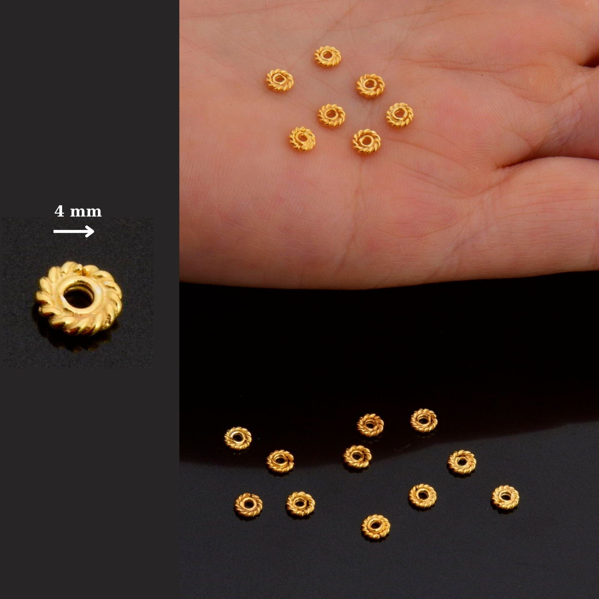 24K Gold Vermeil Separators, Handmade Silver Beads in 24K Gold, 925 Solid Silver Beads, Spacer Beads, Jewelry Supply, VM124
