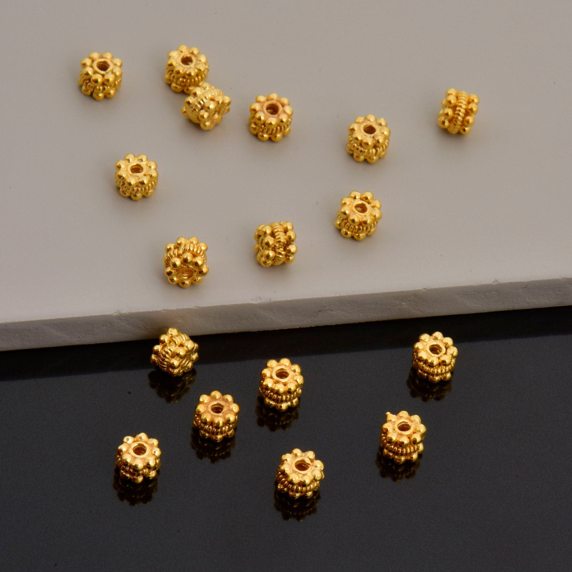 24K Gold Vermeil & 925 Silver Separators, Handmade Silver Beads in Gold, Solid Silver Beads, Spacer Beads, Jewelry Supply, M/VM125