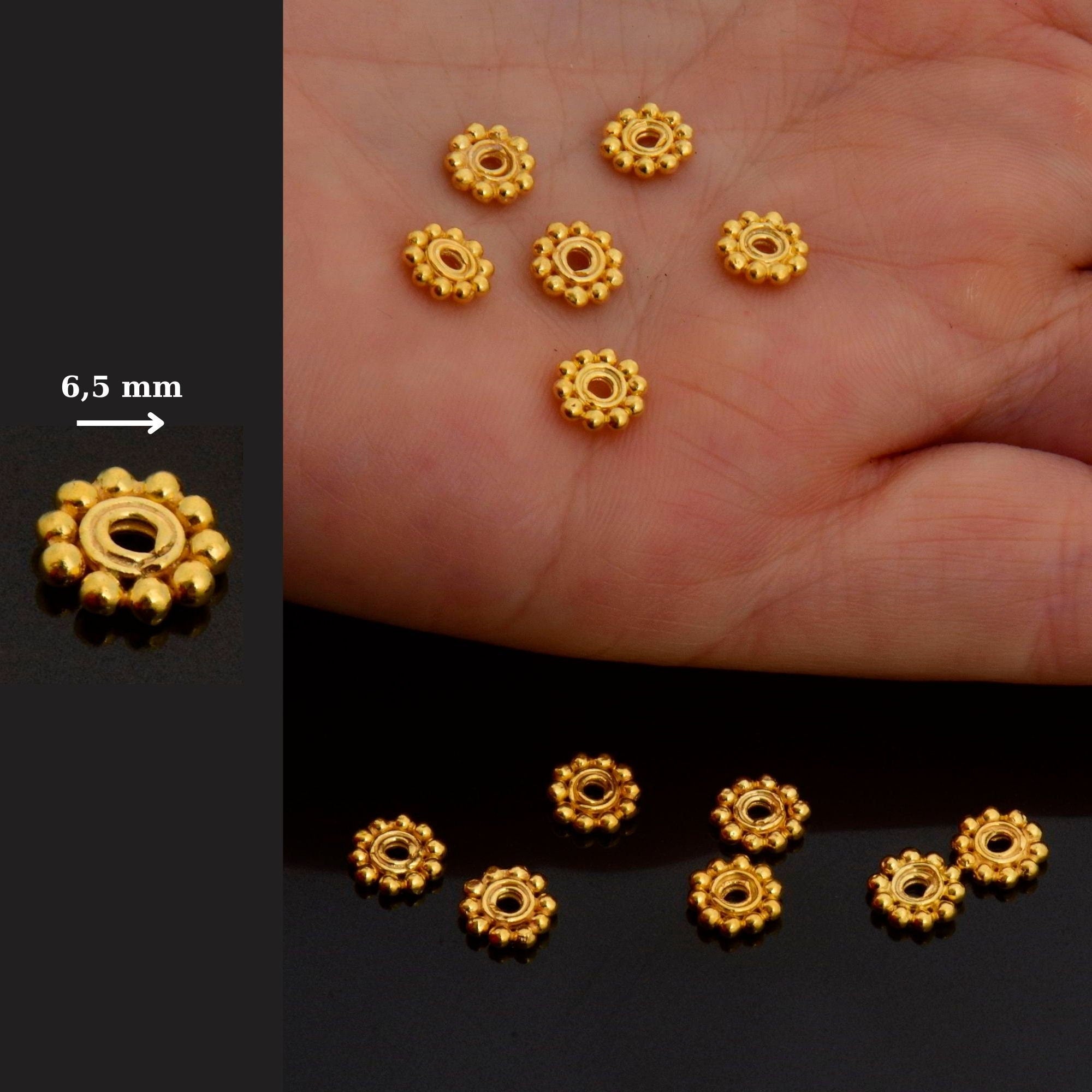 24K Gold Vermeil Separators, Handmade Silver Beads in 24K Gold, 925 Solid Silver Beads, Spacer Beads, Jewelry Supply, VM130A