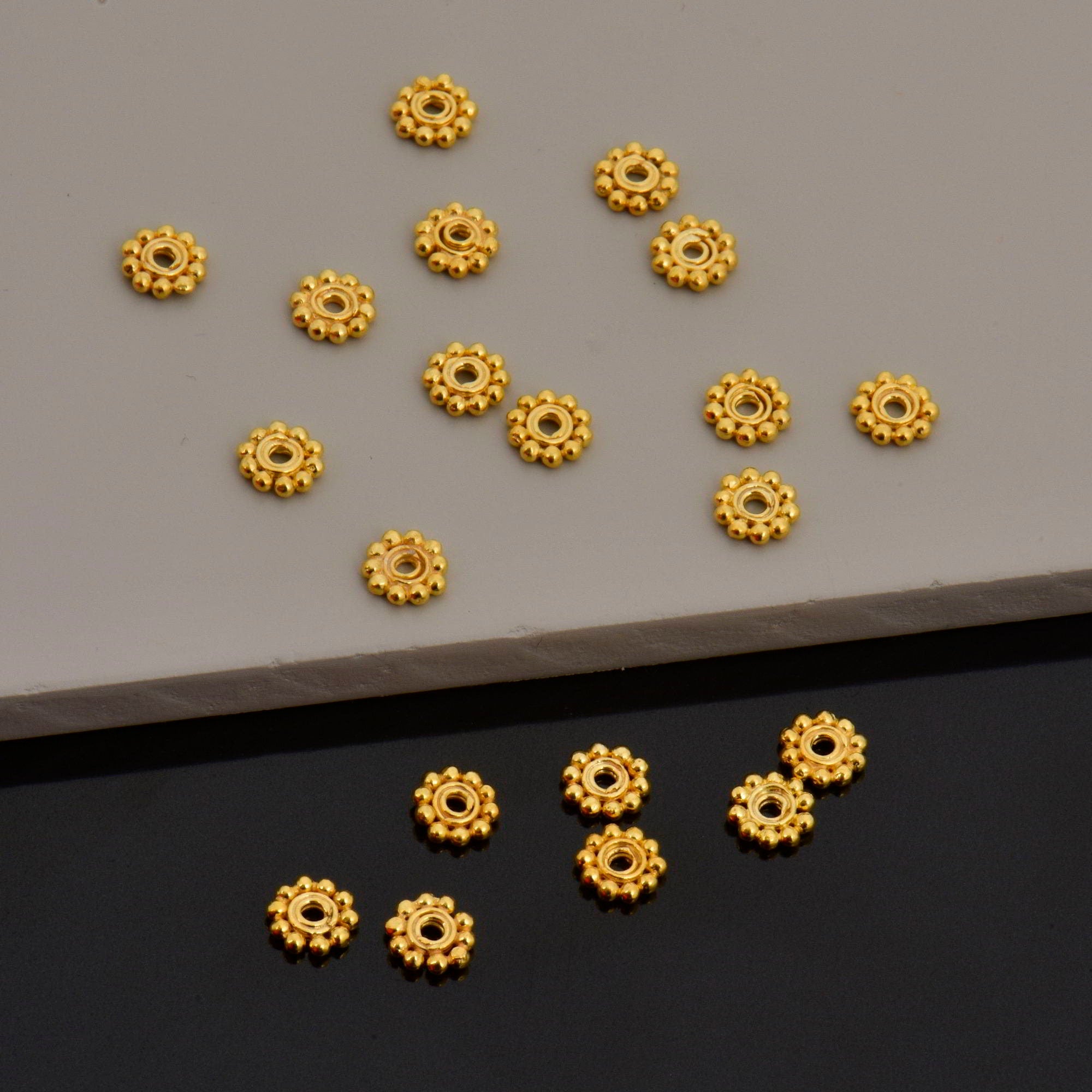 24K Gold Vermeil Separators, Handmade Silver Beads in 24K Gold, 925 Solid Silver Beads, Spacer Beads, Jewelry Supply, VM130A