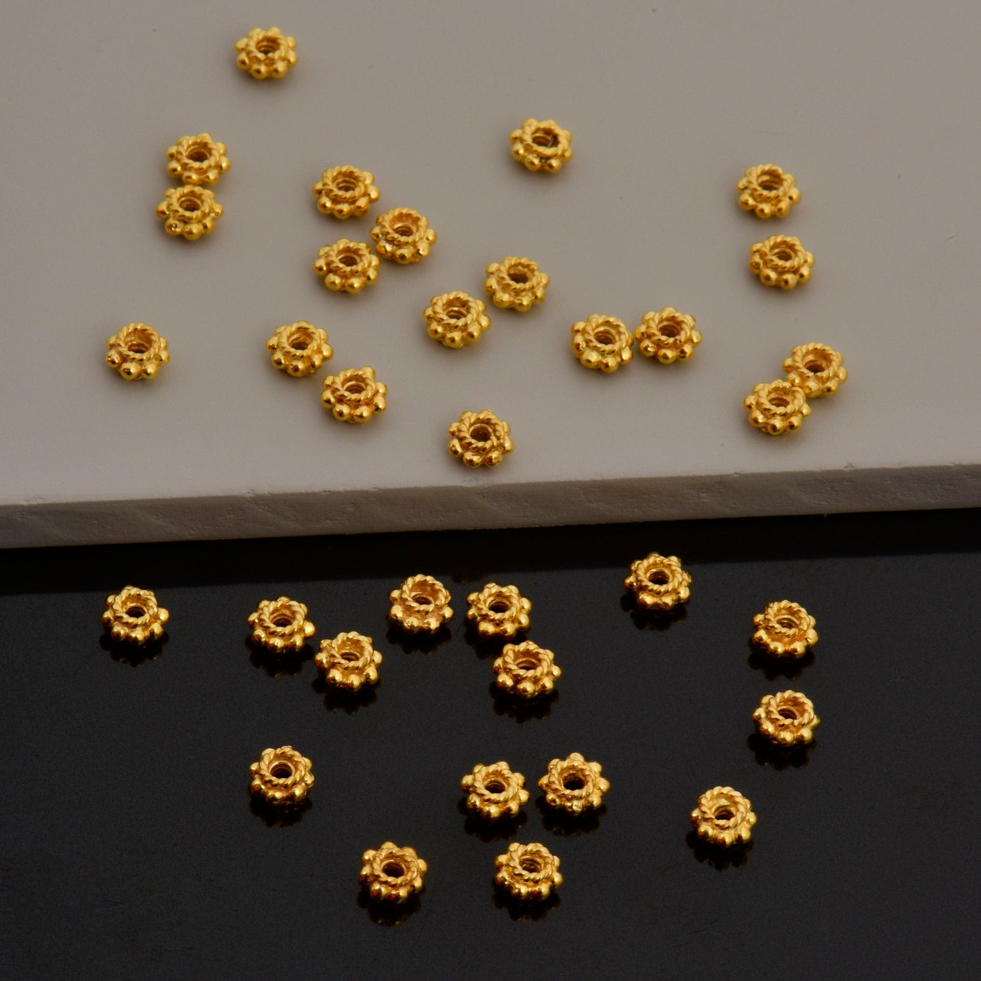 24K Gold Vermeil Separators, Handmade Silver Beads in 24K Gold, 925 Solid Silver Beads, Spacer Beads, Jewelry Supply, VM134A