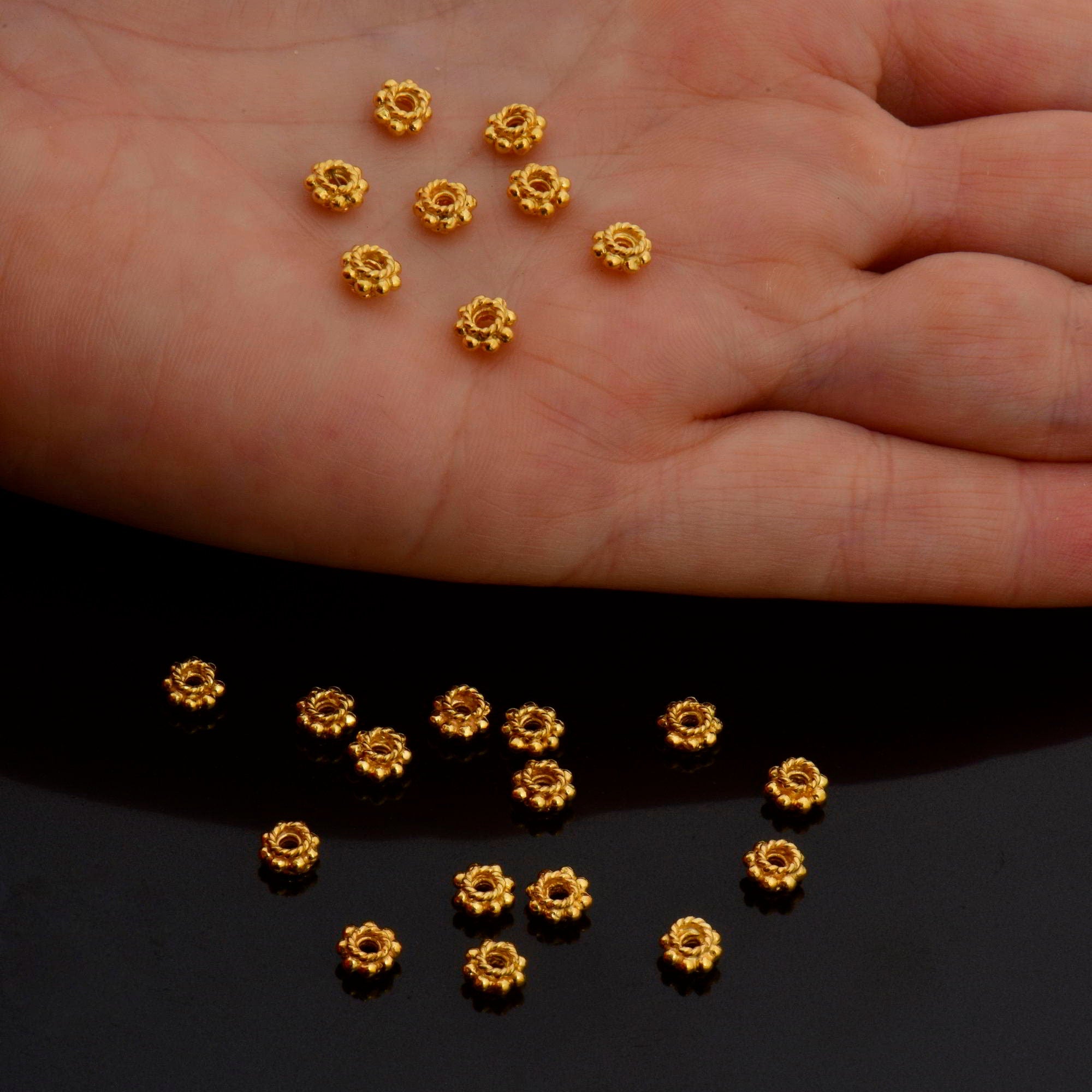 24K Gold Vermeil Separators, Handmade Silver Beads in 24K Gold, 925 Solid Silver Beads, Spacer Beads, Jewelry Supply, VM134A