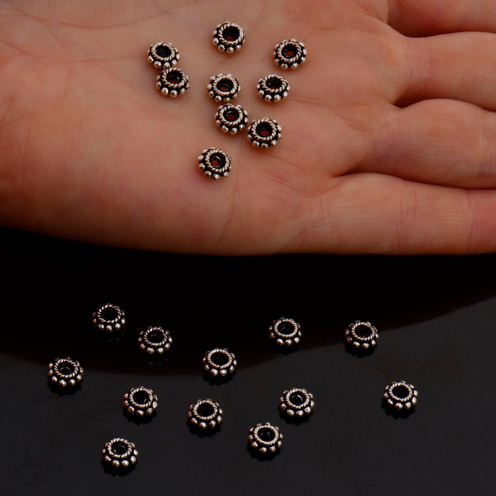 24K Gold Vermeil &amp; 925 Silver Separators, Handmade Silver Beads in Gold, Solid Silver Beads, Spacer Beads, Jewelry Supply, M/VM134 A-B