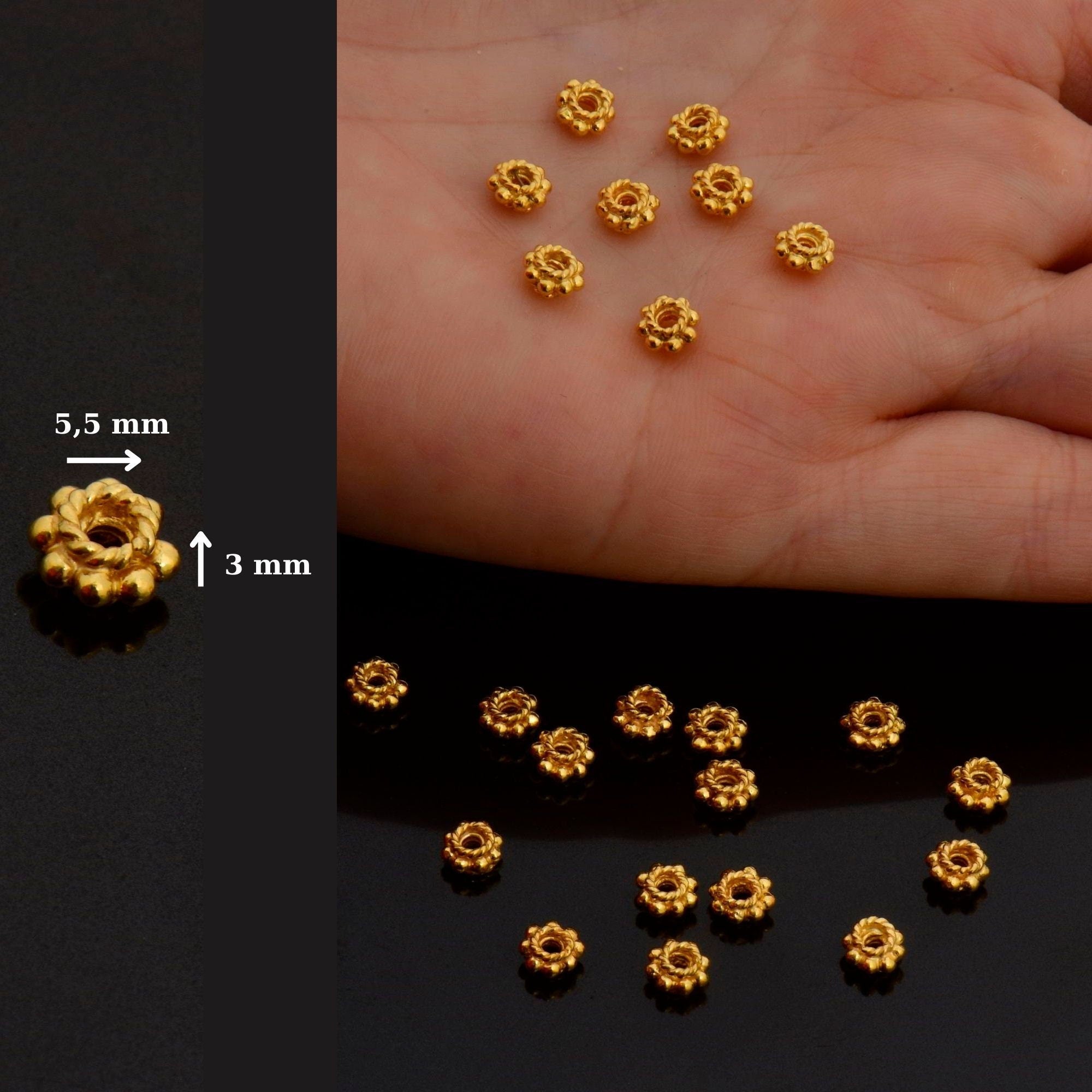 24K Gold Vermeil &amp; 925 Silver Separators, Handmade Silver Beads in Gold, Solid Silver Beads, Spacer Beads, Jewelry Supply, M/VM134 A-B