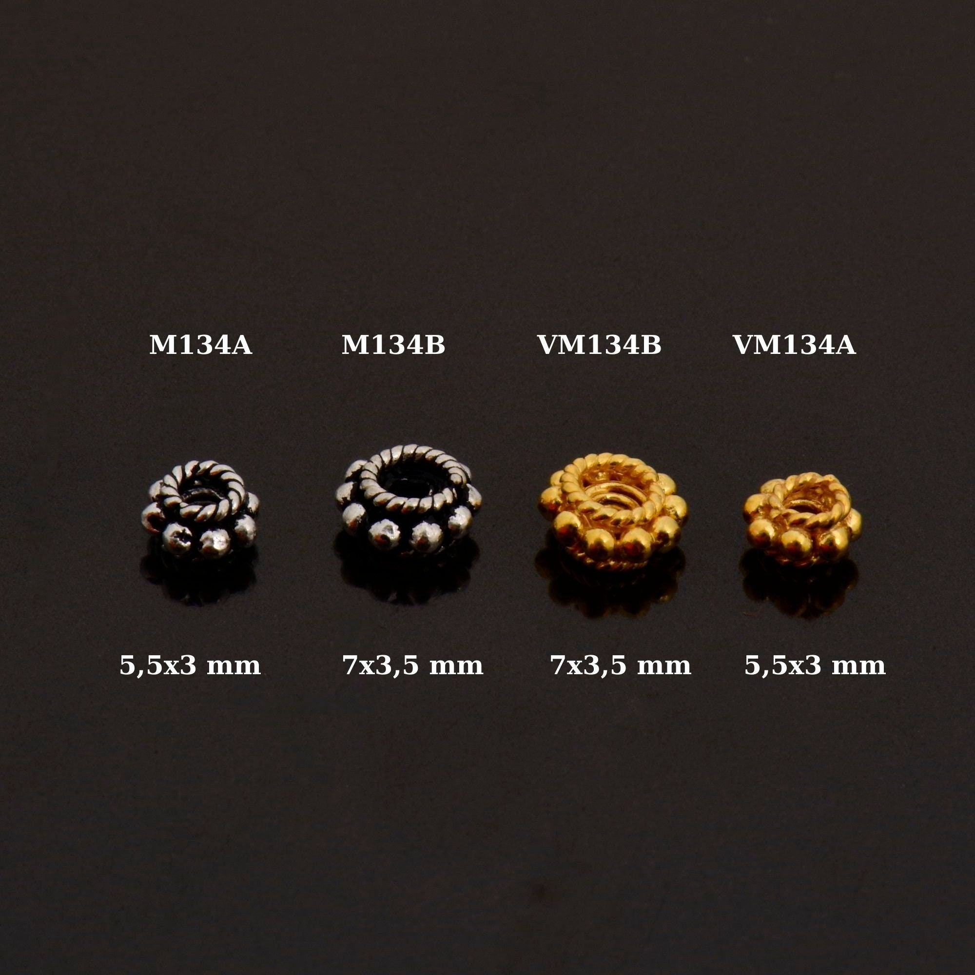 24K Gold Vermeil & 925 Silver Separators, Handmade Silver Beads in Gold, Solid Silver Beads, Spacer Beads, Jewelry Supply, M/VM134 A-B