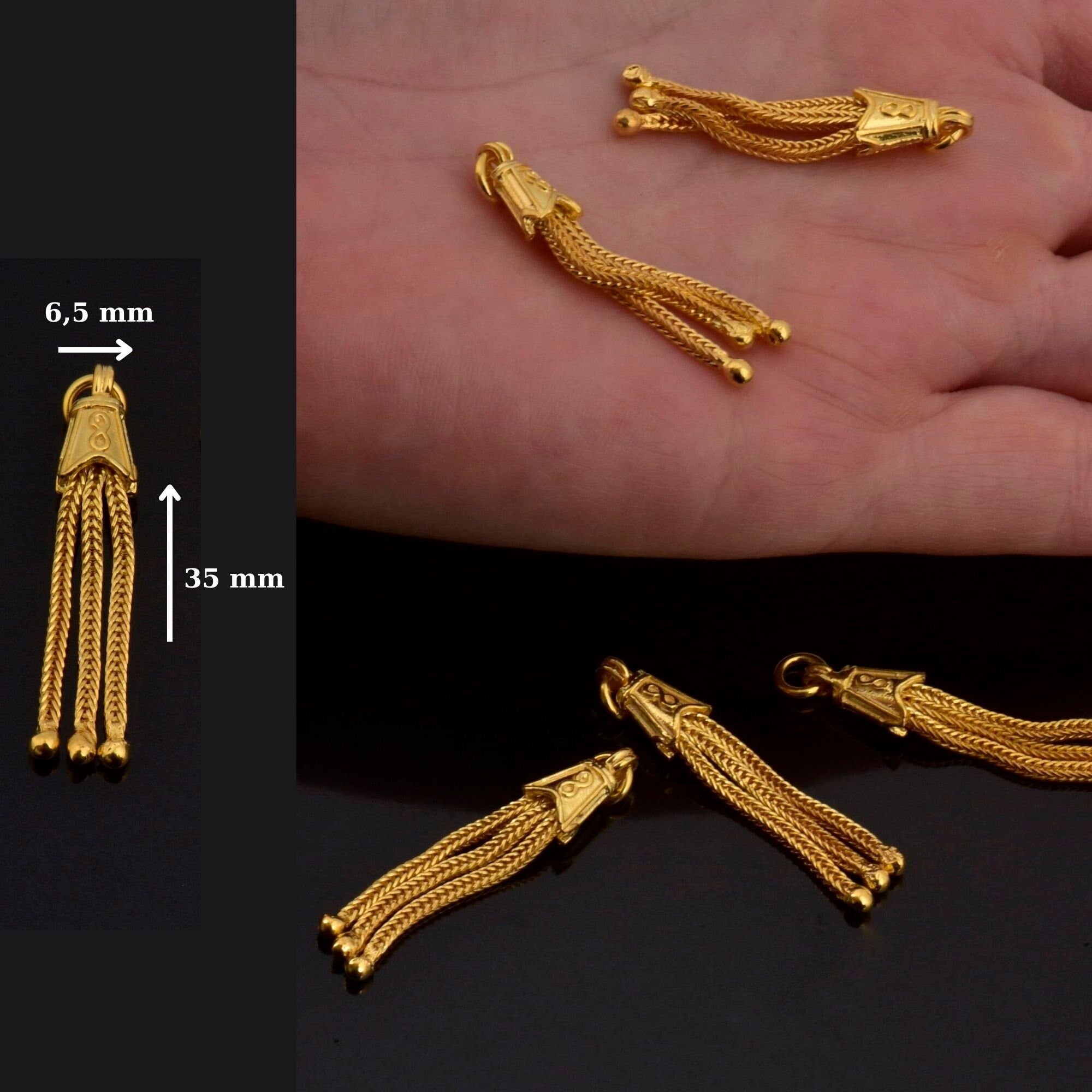 24K Gold Vermeil Small Tassels, Handmade Silver Tassels in 24K Gold, 925 Solid Silver Tassels, Pendants Tassels, Jewelry Supply, M/VM105