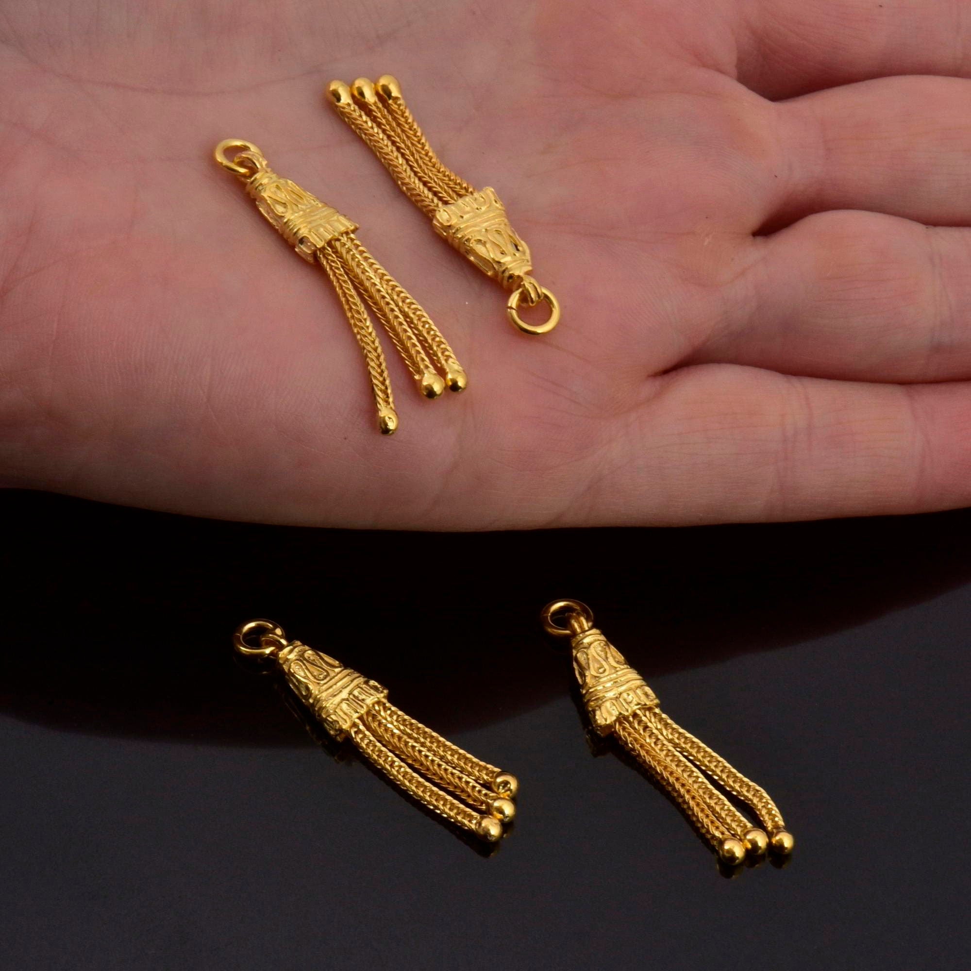 24K Gold Vermeil Small Tassels, Handmade Silver Tassels in Gold, 925 Solid Silver Tassels, Pendants Tassels, Jewelry Supply, VM106