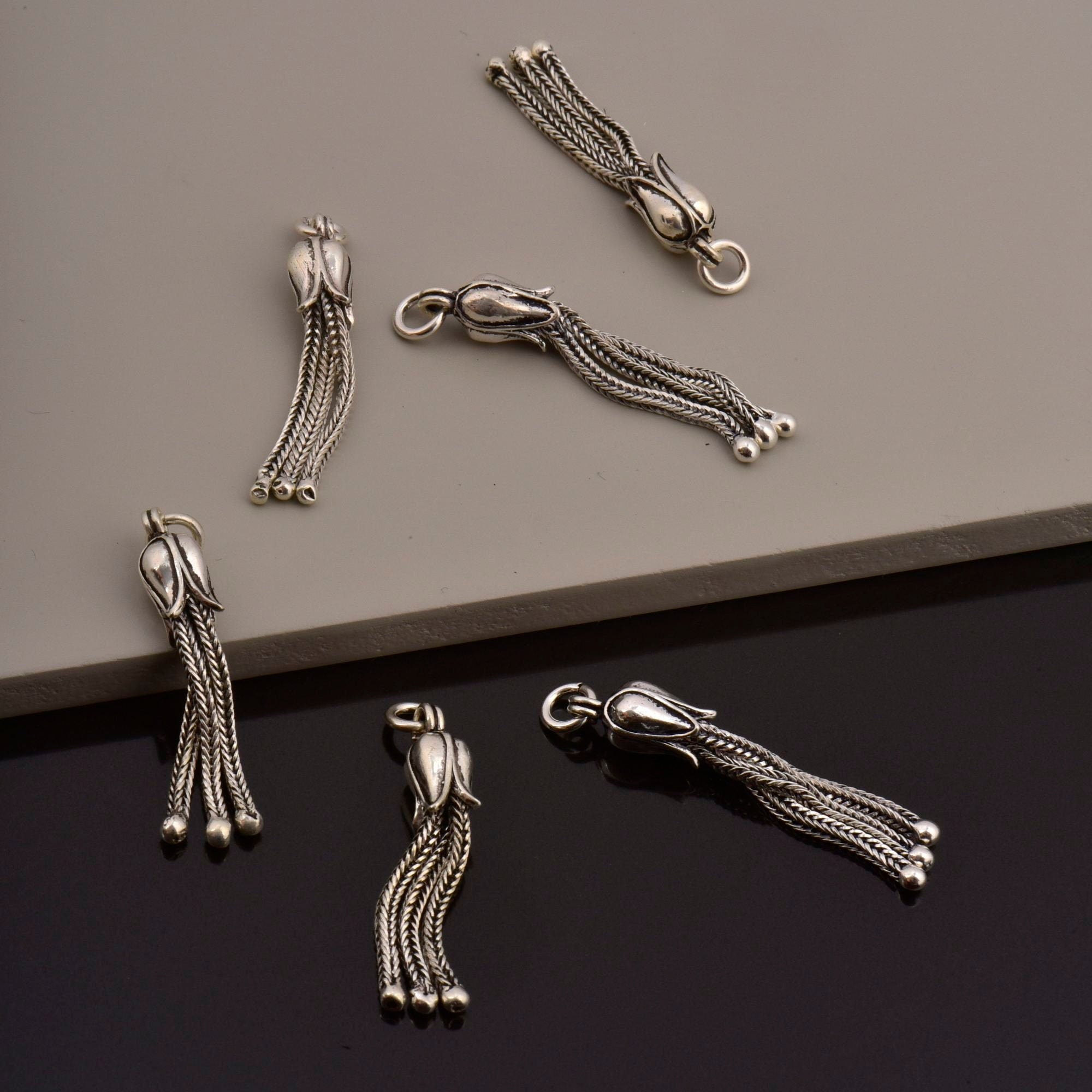 925 Sterling Silver Small Tassels, Handmade Silver Tassels, 925 Solid Silver Tassels, Pendants Tassels, Jewelry Supply, M107