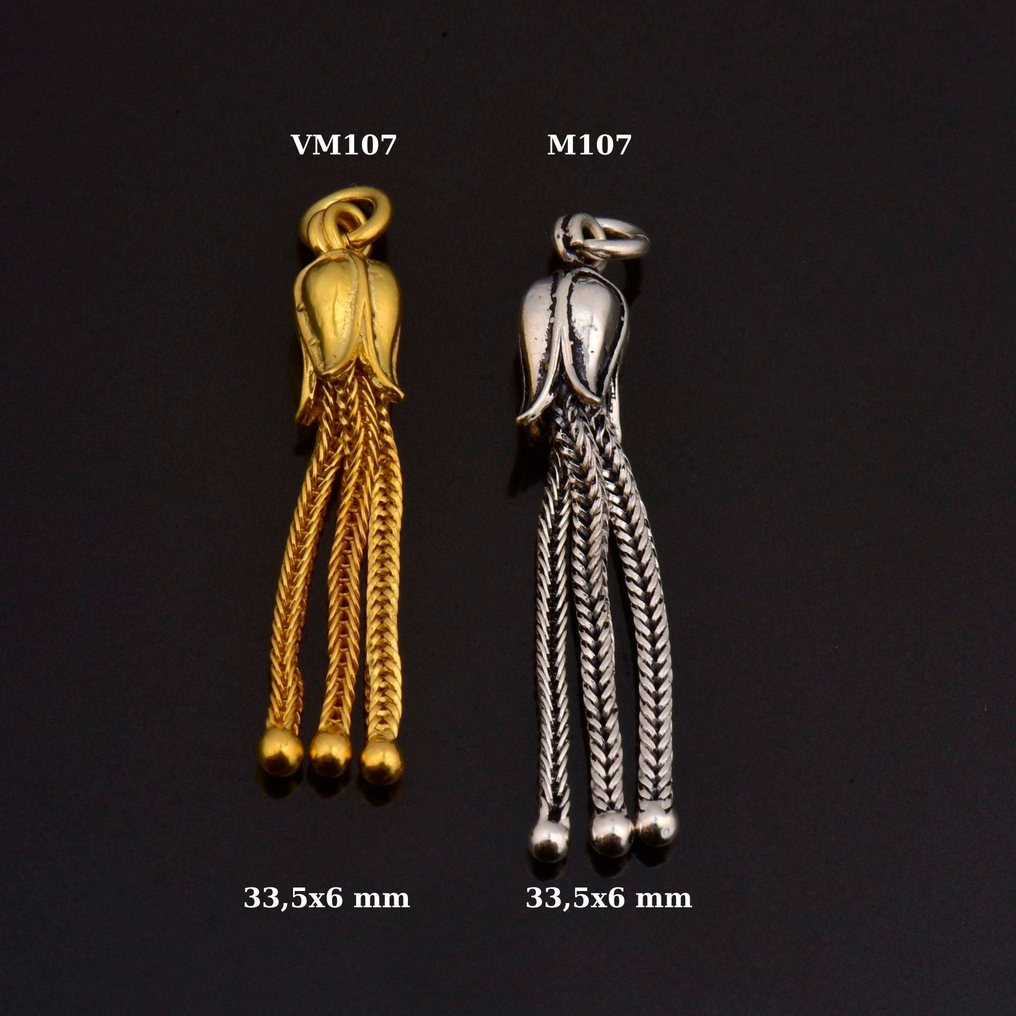24K Gold Vermeil & 925 Silver Small Tassels, Handmade Silver Tassels in Gold, Silver Tassels, Pendants Tassels, Jewelry Supply, M/VM107