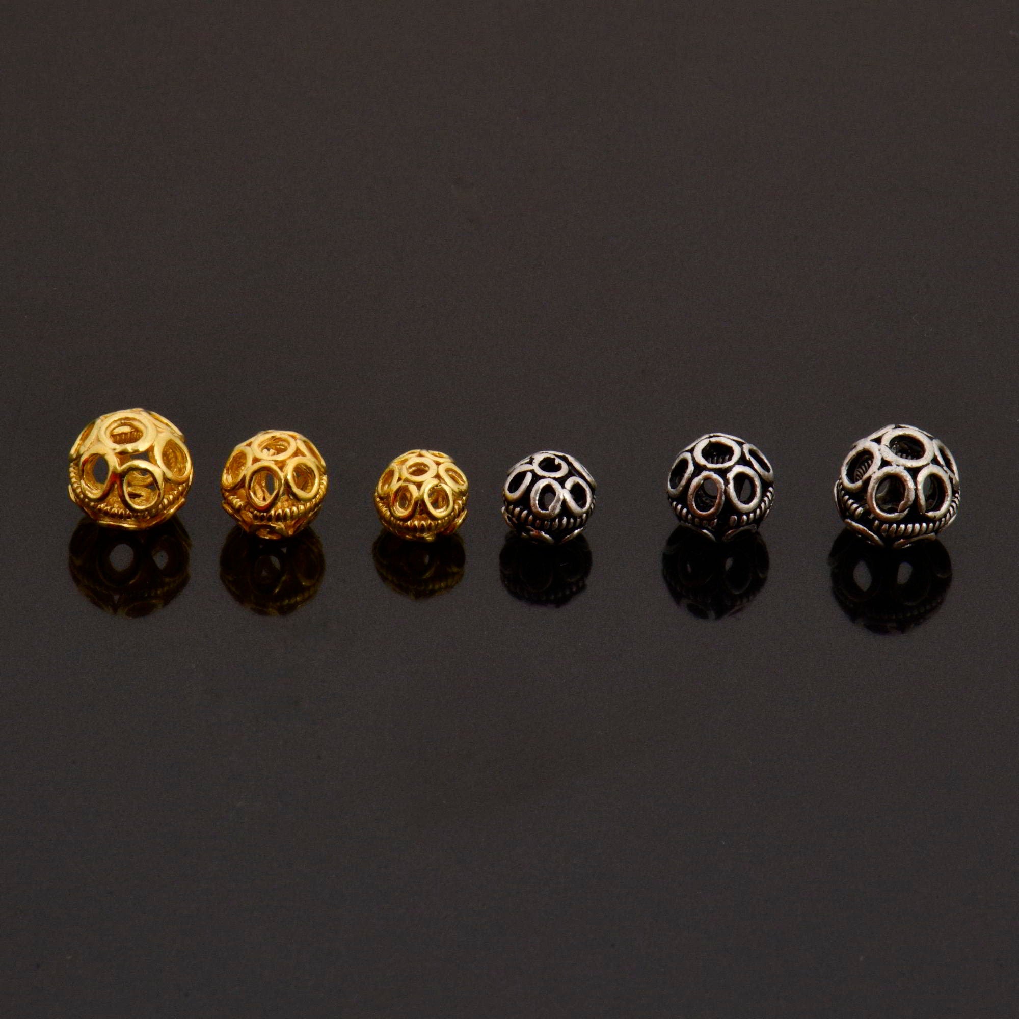 24K Gold Vermeil and 925 Silver Filigree Beads, Handmade Silver Beads, Gold Beads, Spacer Beads, Jewelry Supply, M/VM121 A-C