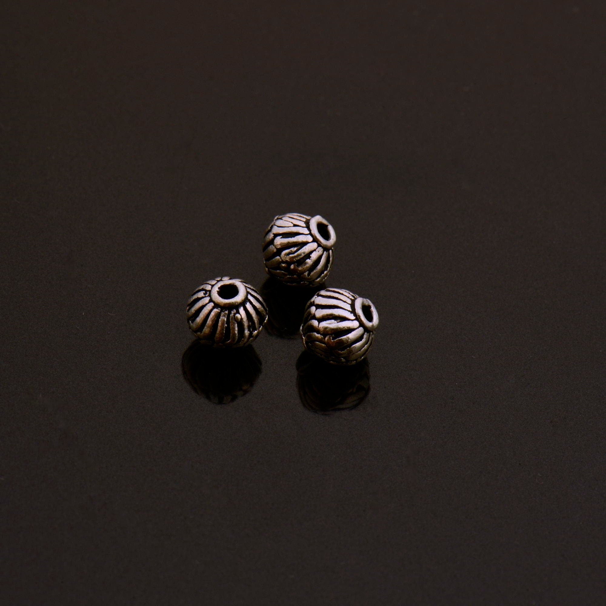 925 Sterling Silver Striated Bicone Beads, Handmade Silver Beads, 925 Solid Silver Beads, Spacer Beads, Jewelry Supply, M1177A