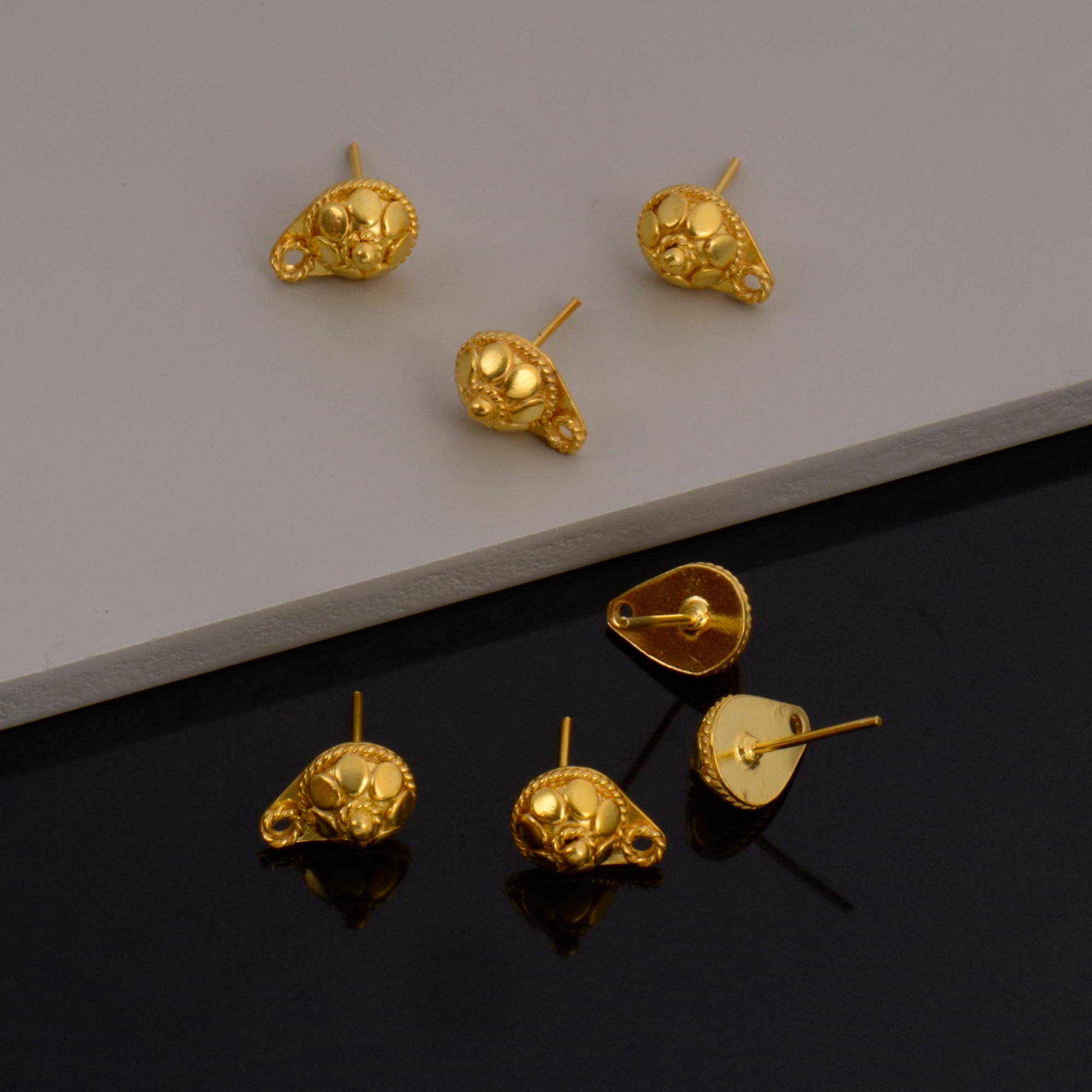 24K Gold Vermeil and 925 Silver Ear Post, Solid Silver Earring Studs with Loop, Gold Plated Earring Posts, Jewelry Making Findings, M/VM136