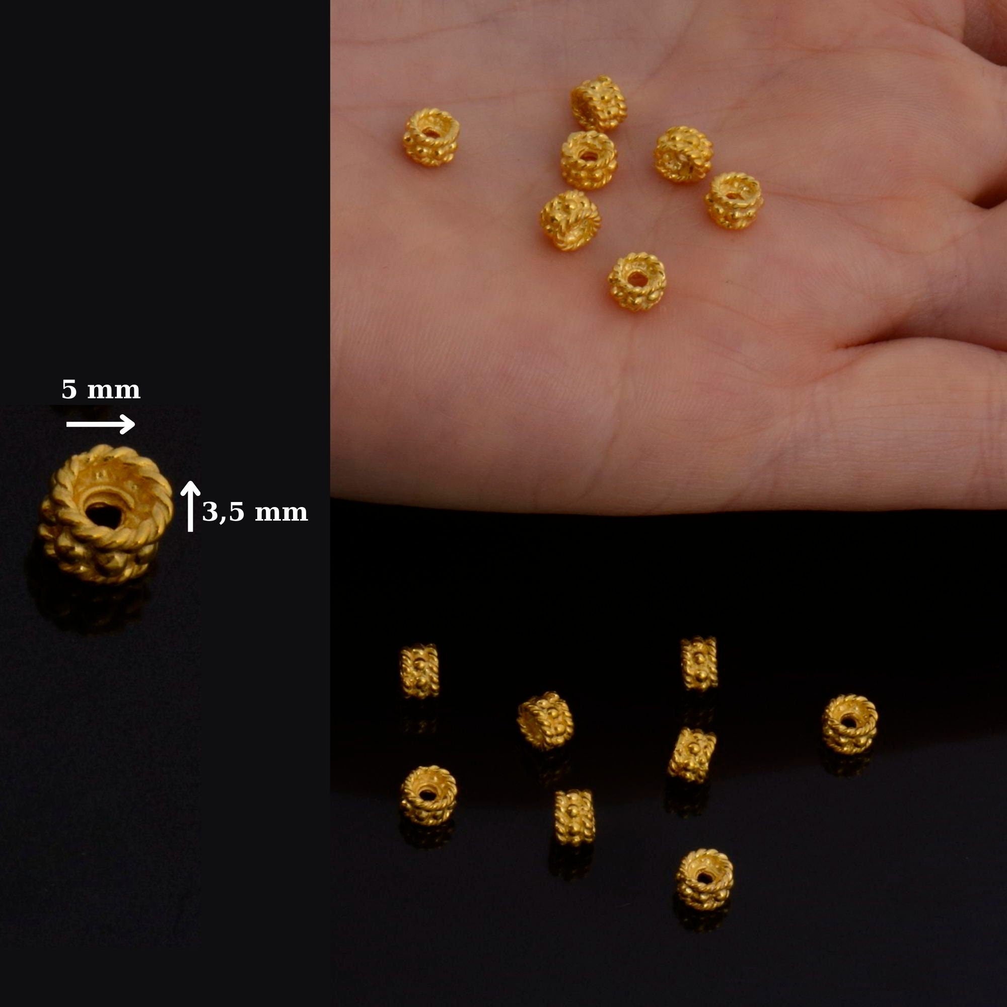 24K Gold Vermeil Separators, Handmade Silver Beads in 24K Gold, 925 Solid Silver Beads, Spacer Beads, Jewelry Supply, VM144