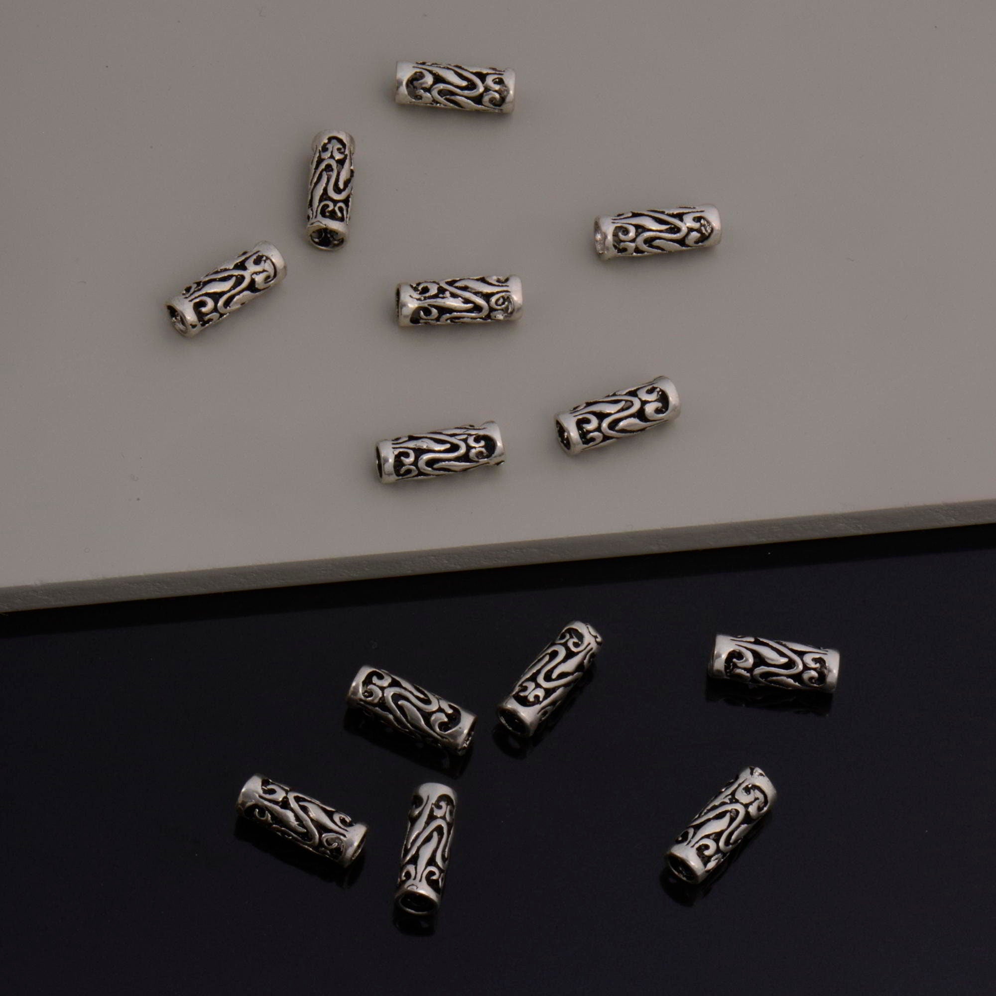 925 Sterling Silver Open Work Tube Beads, Antique Silver Tube Beads, Silver Spacer Beads, Jewelry Making, S57