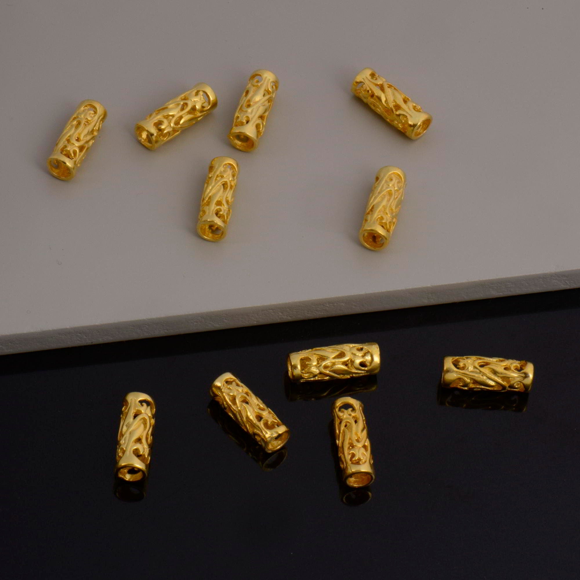24K Gold Vermeil Open Work Tube Beads, Tube Beads in 24K Gold, 925 Silver Open Work Tube Beads, Silver Tube Beads For Jewelry Making, S57V