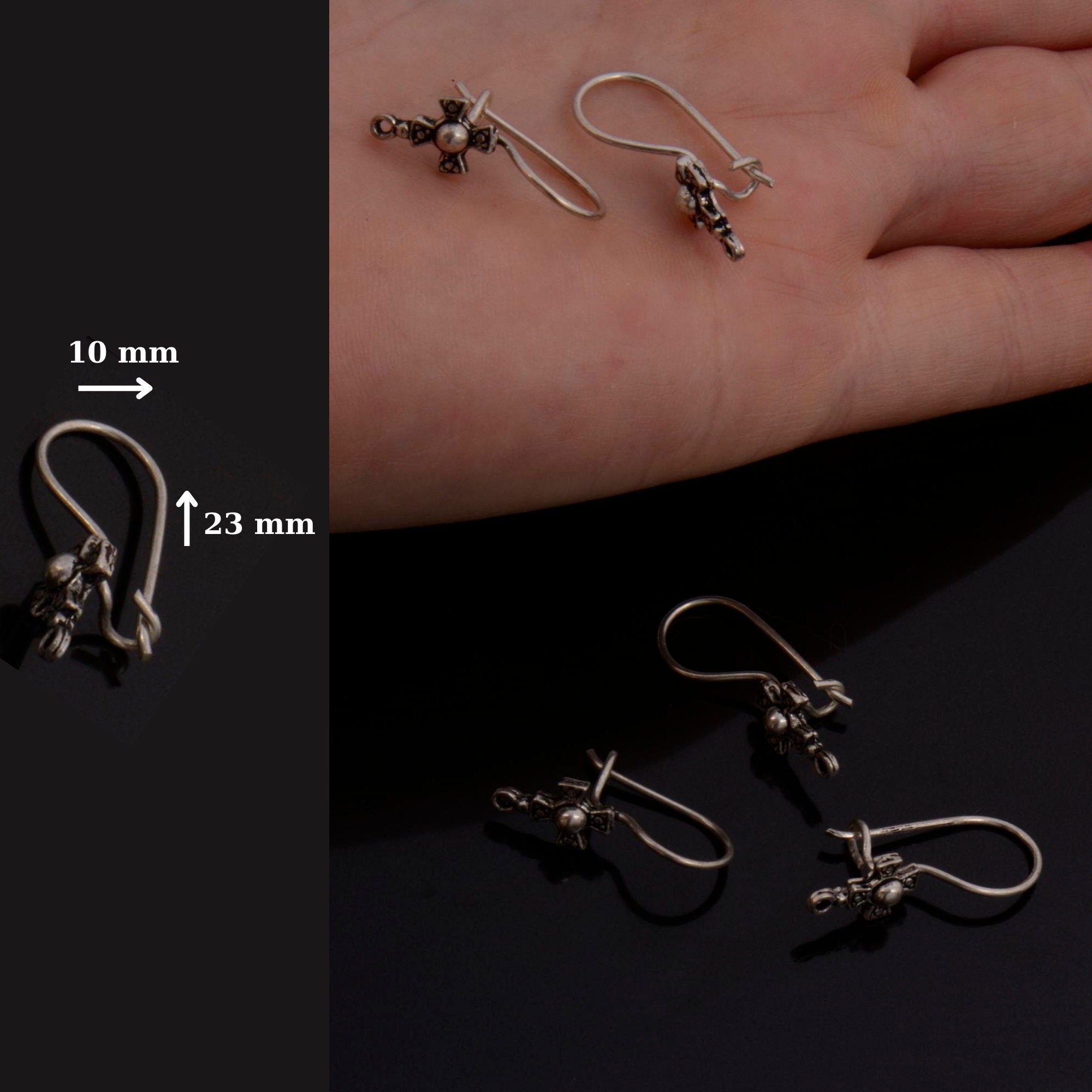 925 Sterling Silver Cross Ear Wires, Solid Silver Earring Hooks, Cross Ear Wires, Earrings Making Supply, Jewelry Findings, S63