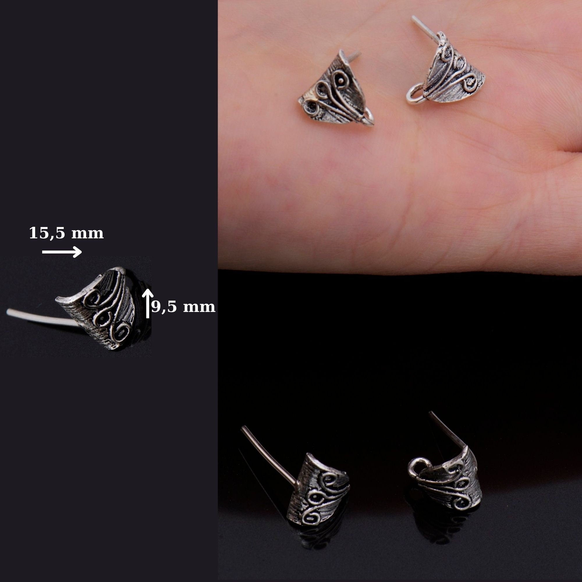 925 Silver Earring Posts, Solid Silver Stud Earrings with Hoops, Earring Stud Components, Jewelry Making Findings, S65