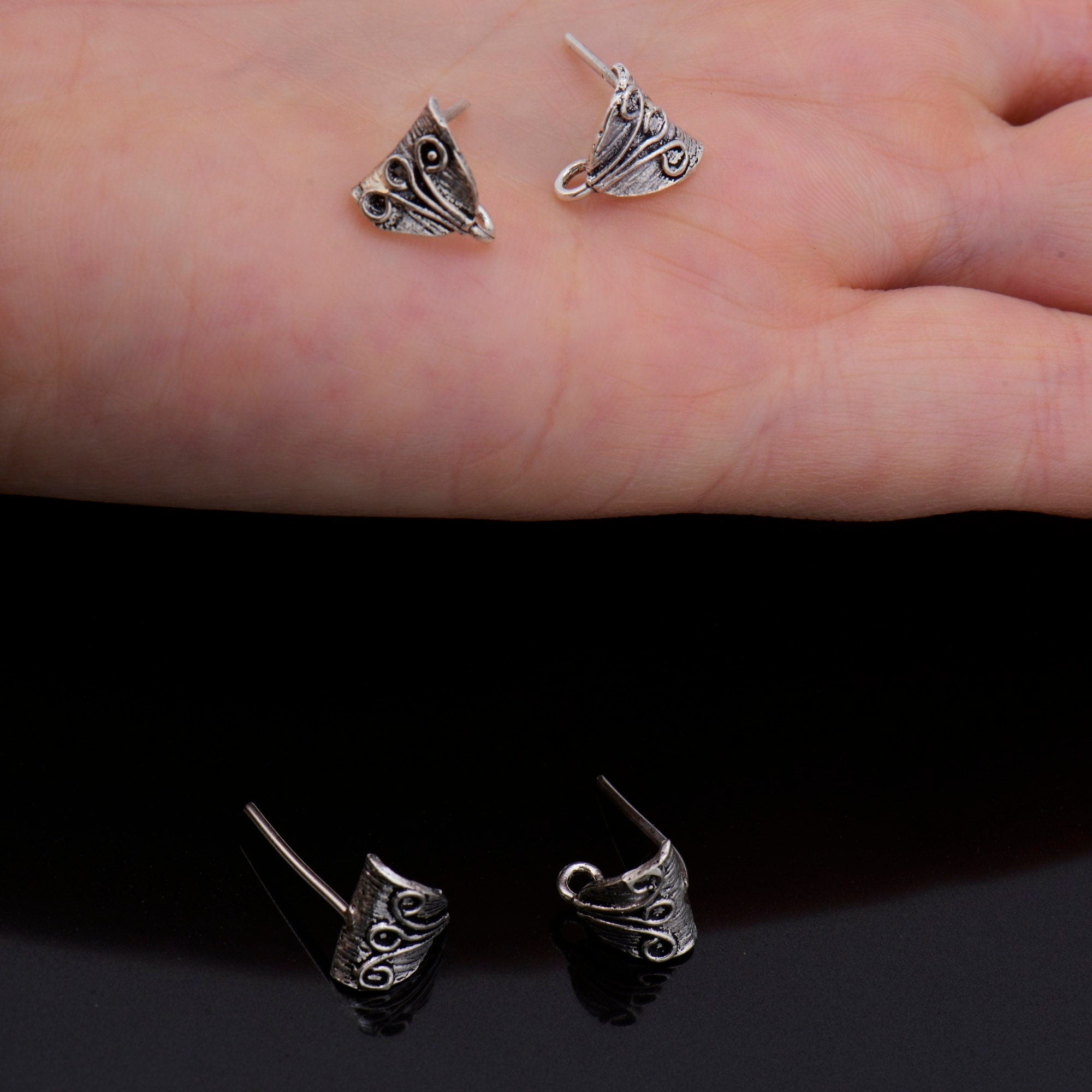 925 Silver Earring Posts, Solid Silver Stud Earrings with Hoops, Earring Stud Components, Jewelry Making Findings, S65