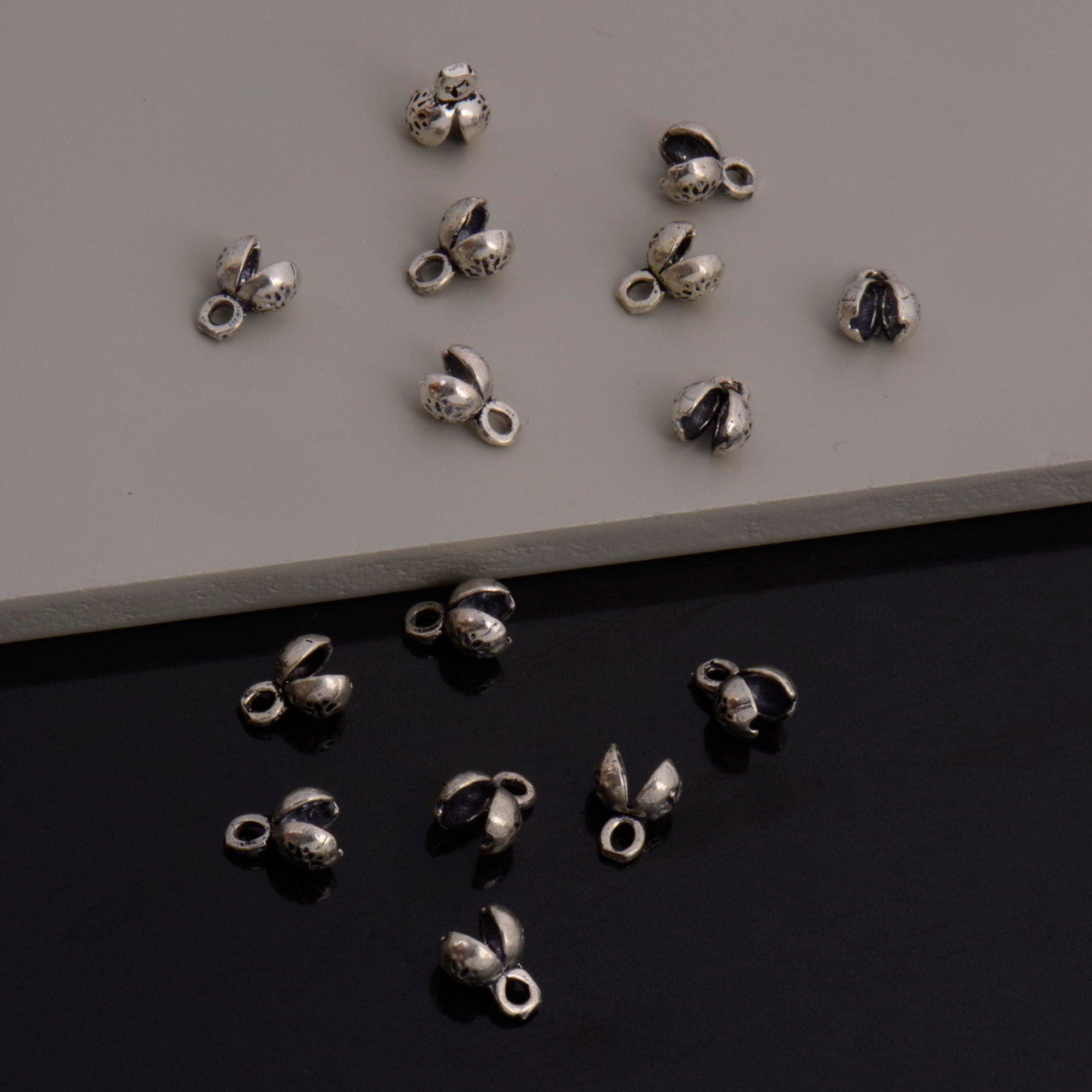925 Sterling Silver End Knot Cover, Silver Large Crimp Cover, Ag925 End Clamshell knot Cover For Jewelry Making, M146