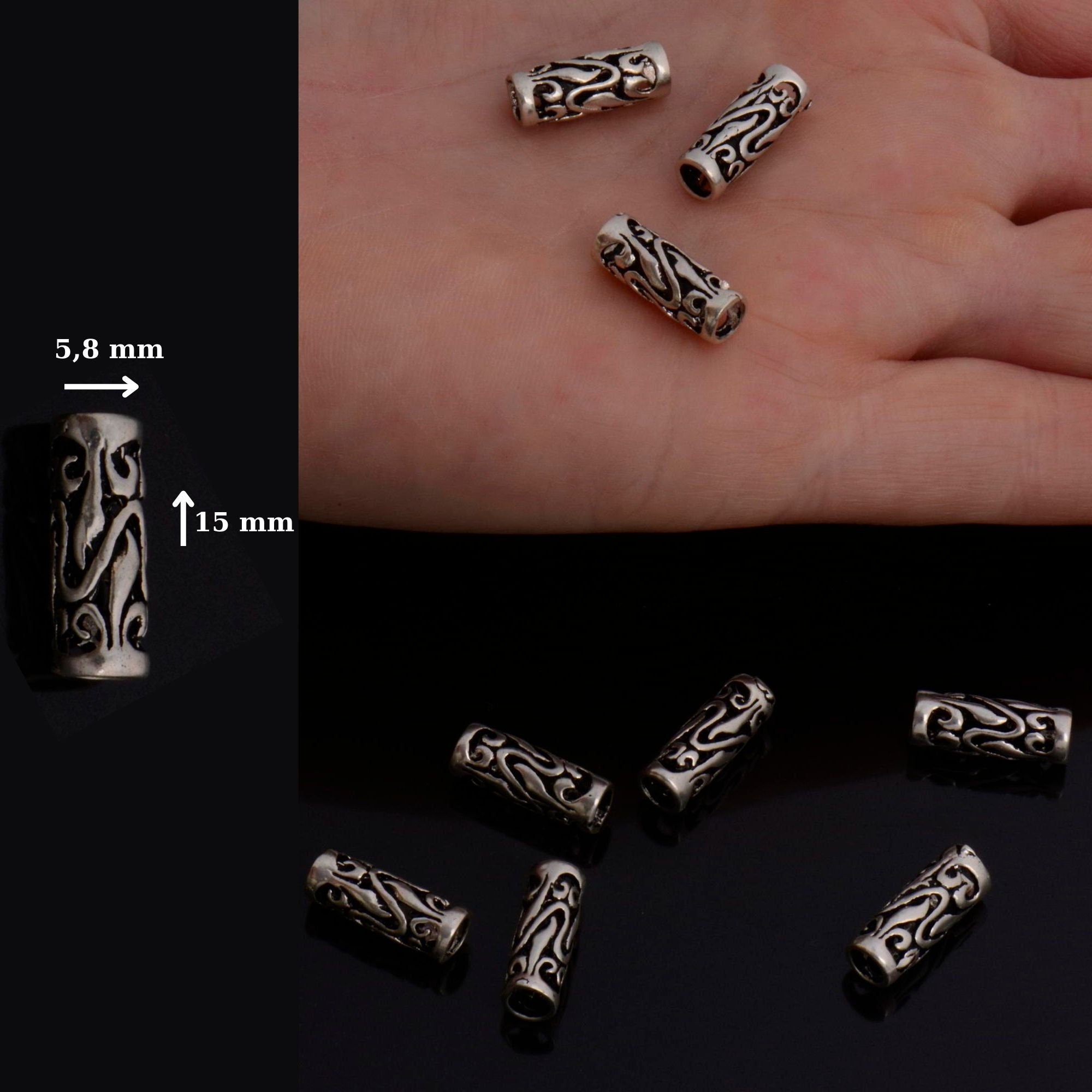 925 Sterling Silver Open Work Tube Beads, Antique Silver Tube Beads, Silver Spacer Beads, Jewelry Making, S57