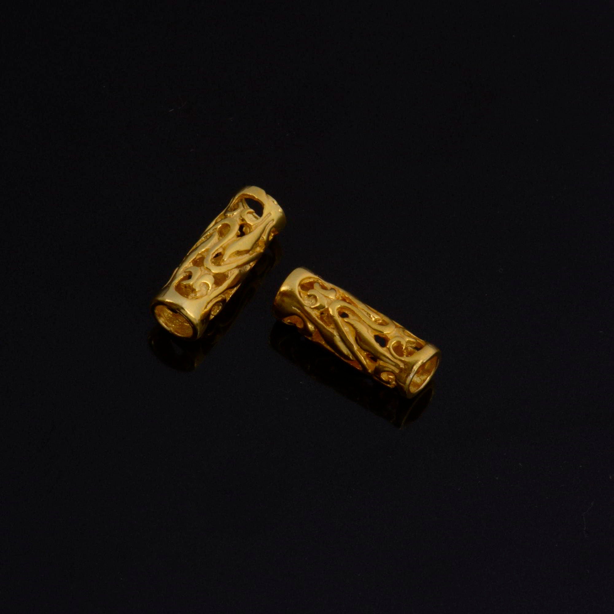 24K Gold Vermeil & 925 Silver Open Work Tube Beads, Tube Beads, Silver Open Work Tube Beads, Silver Tube Beads, Jewelry Findings, S57V-S57