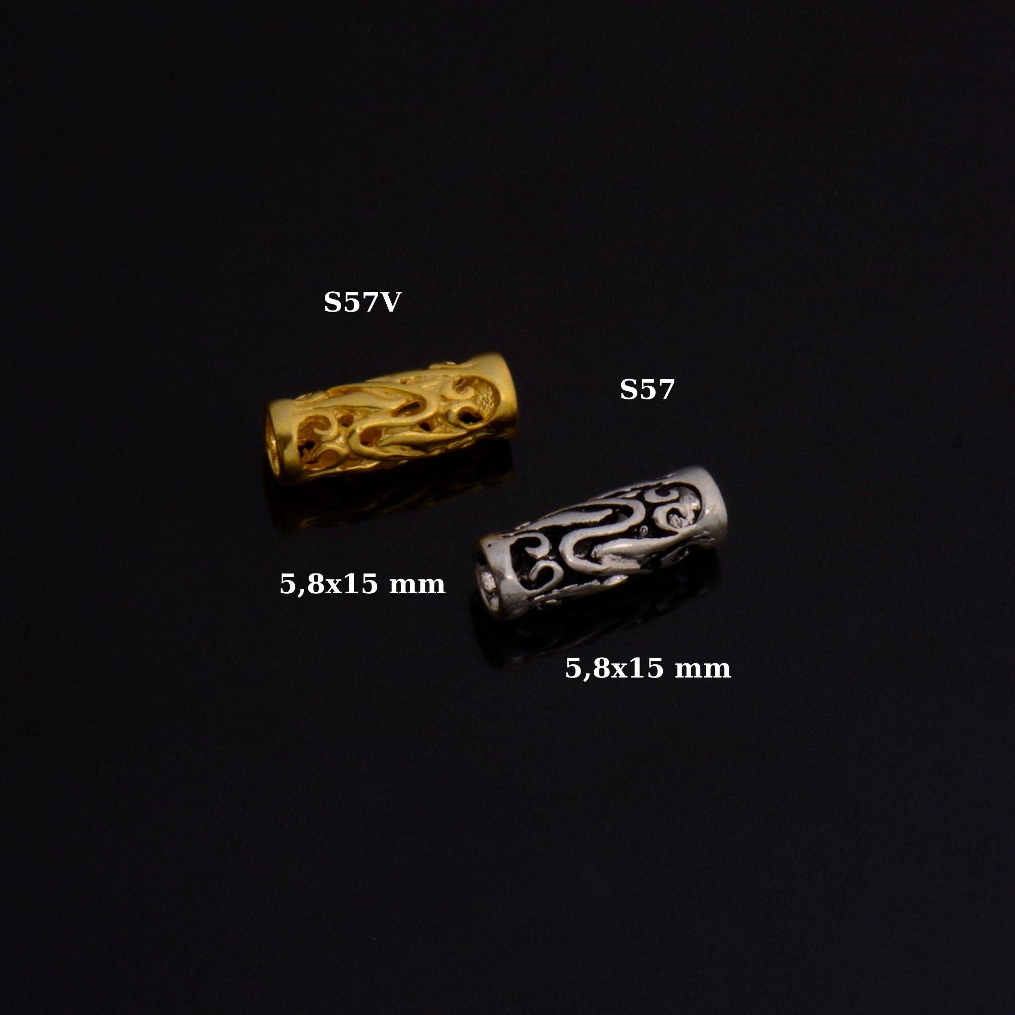 24K Gold Vermeil & 925 Silver Open Work Tube Beads, Tube Beads, Silver Open Work Tube Beads, Silver Tube Beads, Jewelry Findings, S57V-S57