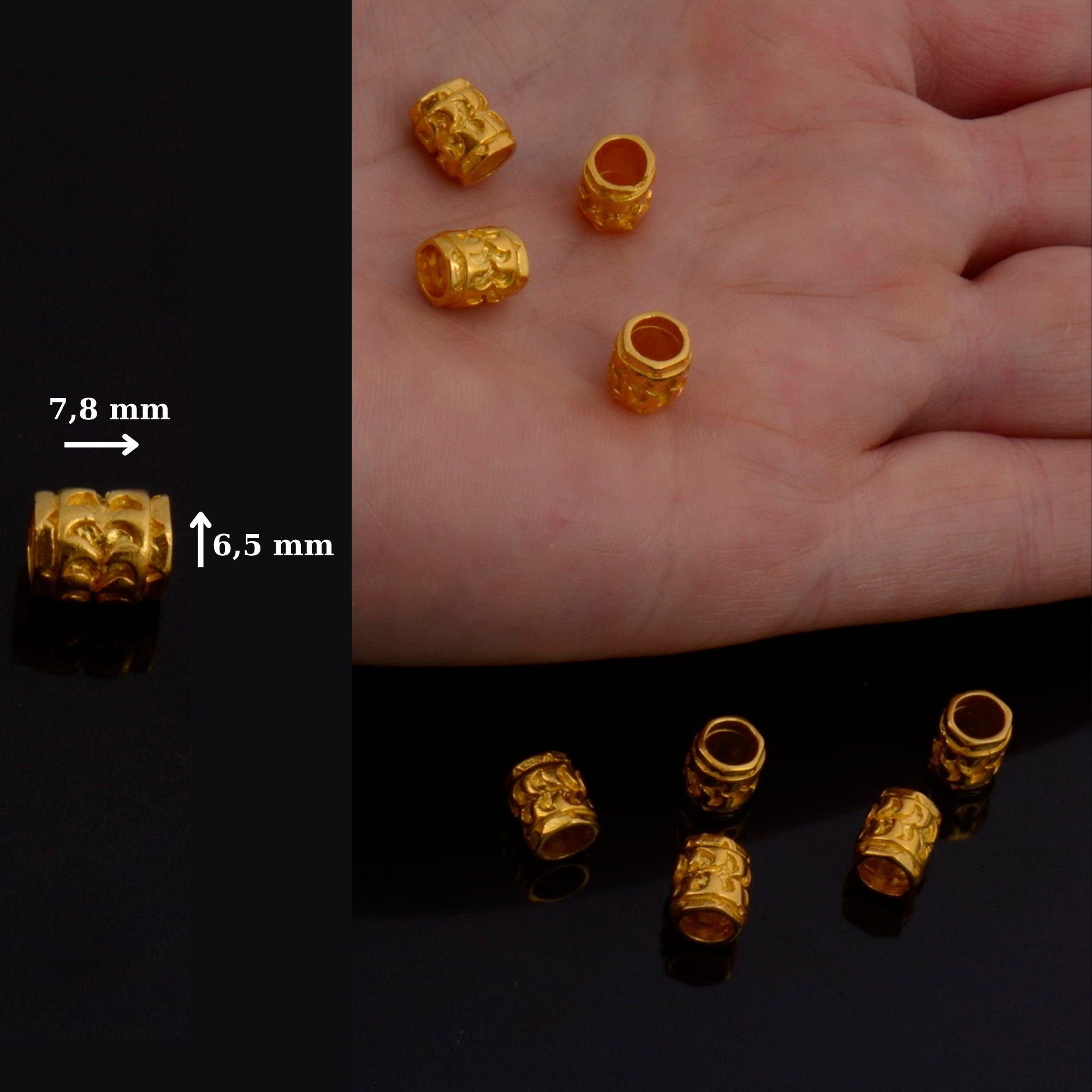 24K Gold Vermeil &amp; 925 Silver Large Hole Tube Beads, Tube Beads, Silver Large Hole Tube Beads, Gold Tube Beads, Jewelry Finding, S58V-S58