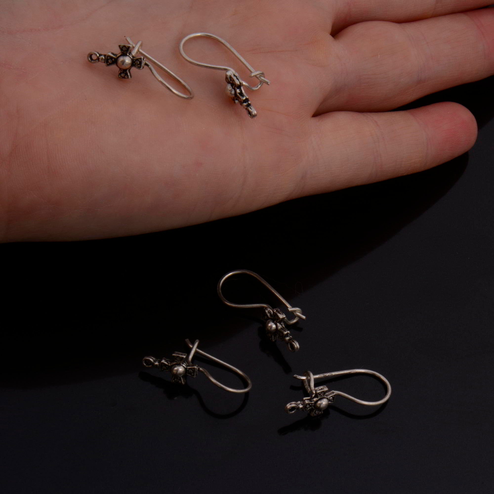 925 Sterling Silver Cross Ear Wires, Solid Silver Earring Hooks, Cross Ear Wires, Earrings Making Supply, Jewelry Findings, S63
