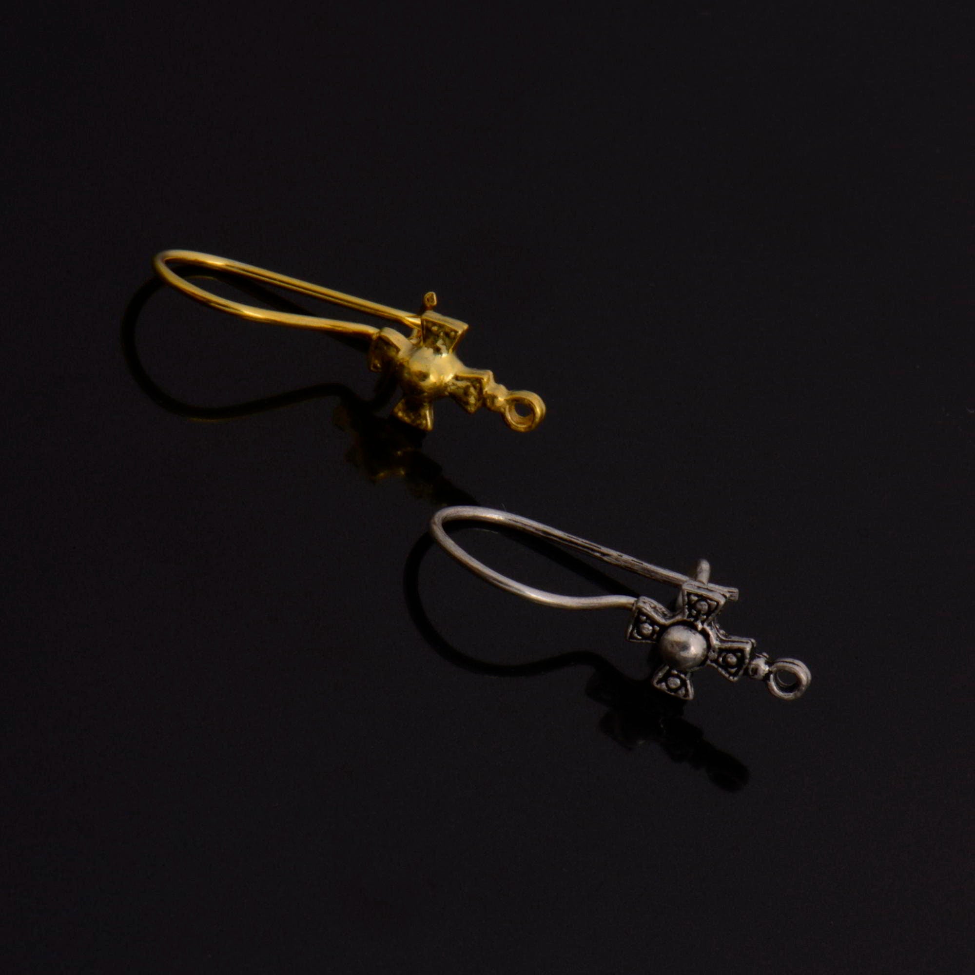 925 Sterling Silver & 24K Gold Ear Hooks, Cross Ear Wires in Silver and Vermeil, Earrings Making Supply, Jewelry Findings, S63V/S63
