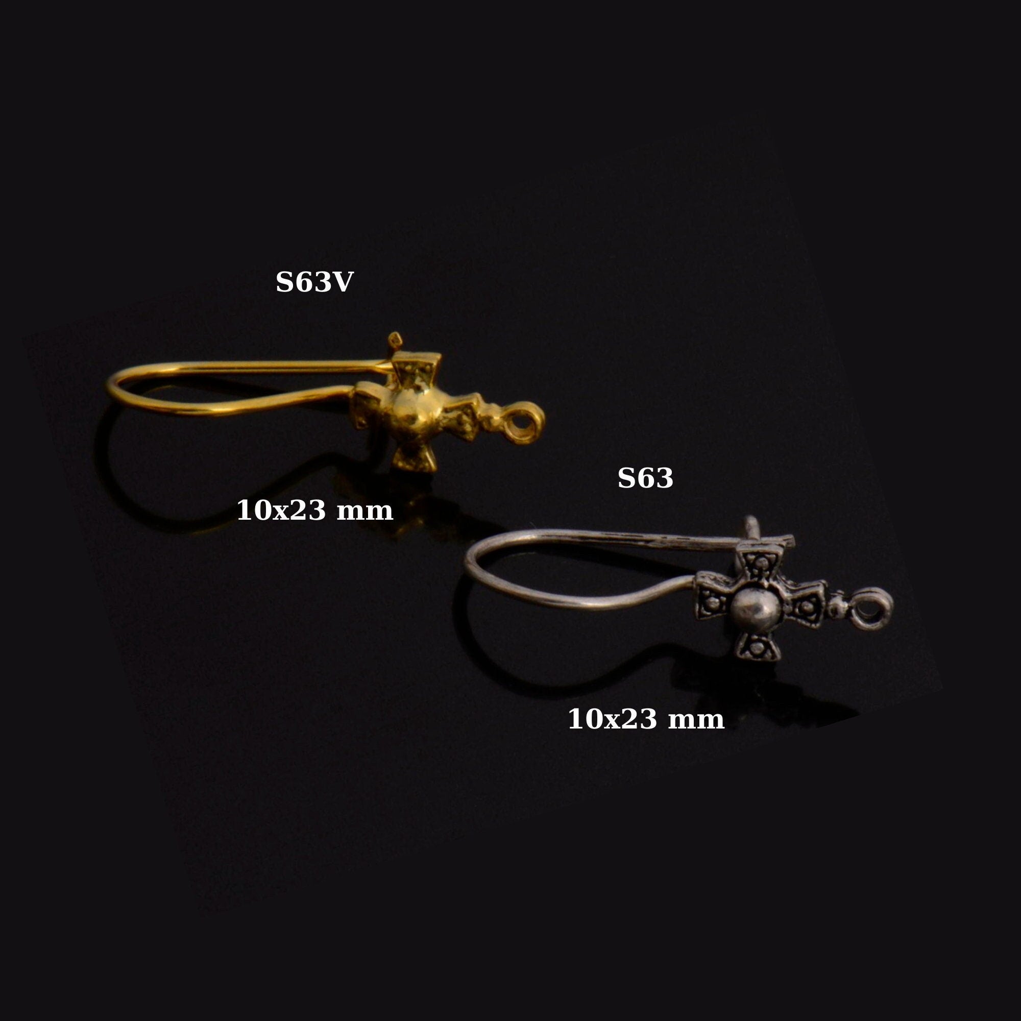 925 Sterling Silver & 24K Gold Ear Hooks, Cross Ear Wires in Silver and Vermeil, Earrings Making Supply, Jewelry Findings, S63V/S63