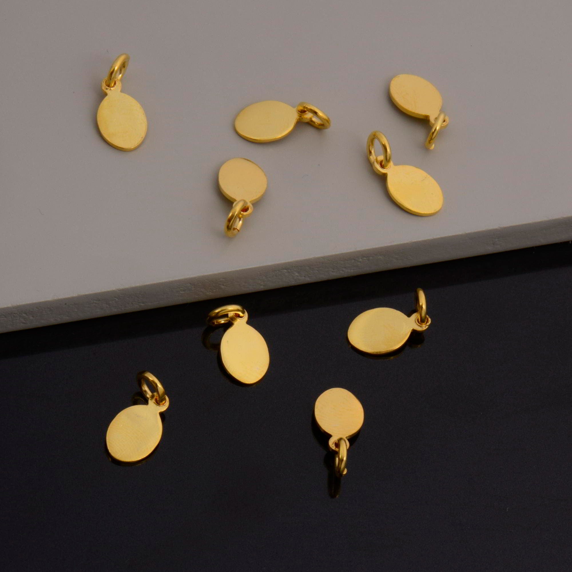 24K Gold Oval Blank Tags, Gold Plated 925 Tag Charms, Gold on Ag 925 Oval Blank name Tag Charm For Jewelry Making, S64V