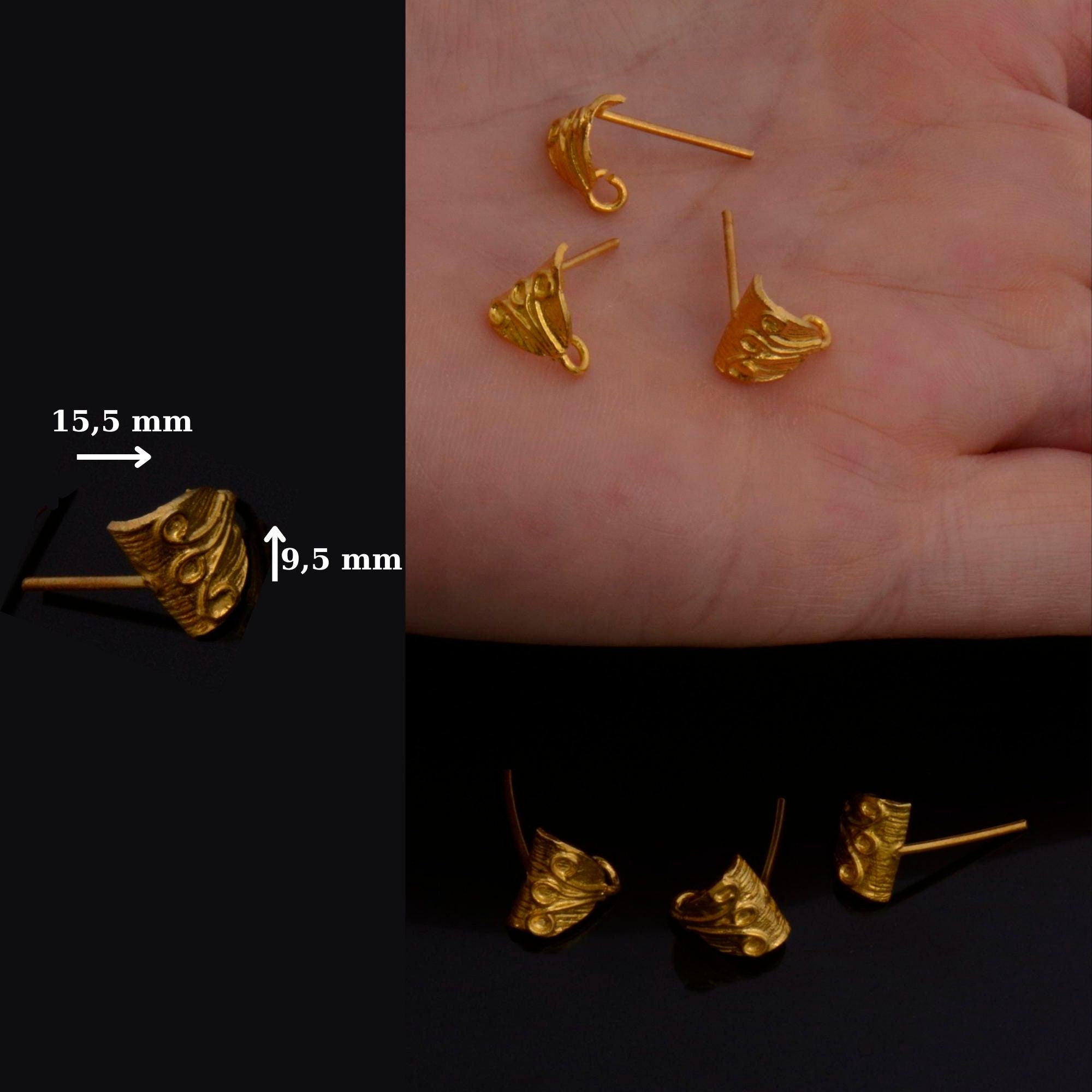 24K Gold Vermeil &amp; 925 Solid Silver Earring Posts, Stud Earrings with Hoops, Earring Stud Components, Jewelry Making Findings, S65V/S65