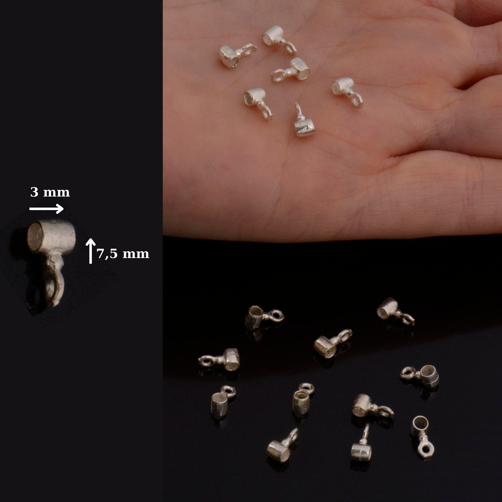 24K Gold Vermeil &amp; 925 Silver Tube bead Bail, Silver Tube Charm Hanger, Ag Slide Bead Bail with Closed Ring For Jewelry Making, M140/VM140
