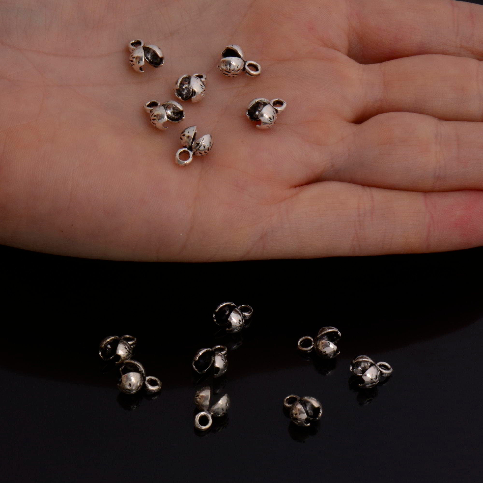 925 Sterling Silver End Knot Cover, Silver Large Crimp Cover, Ag925 End Clamshell knot CoverFor Jewelry Making, M141