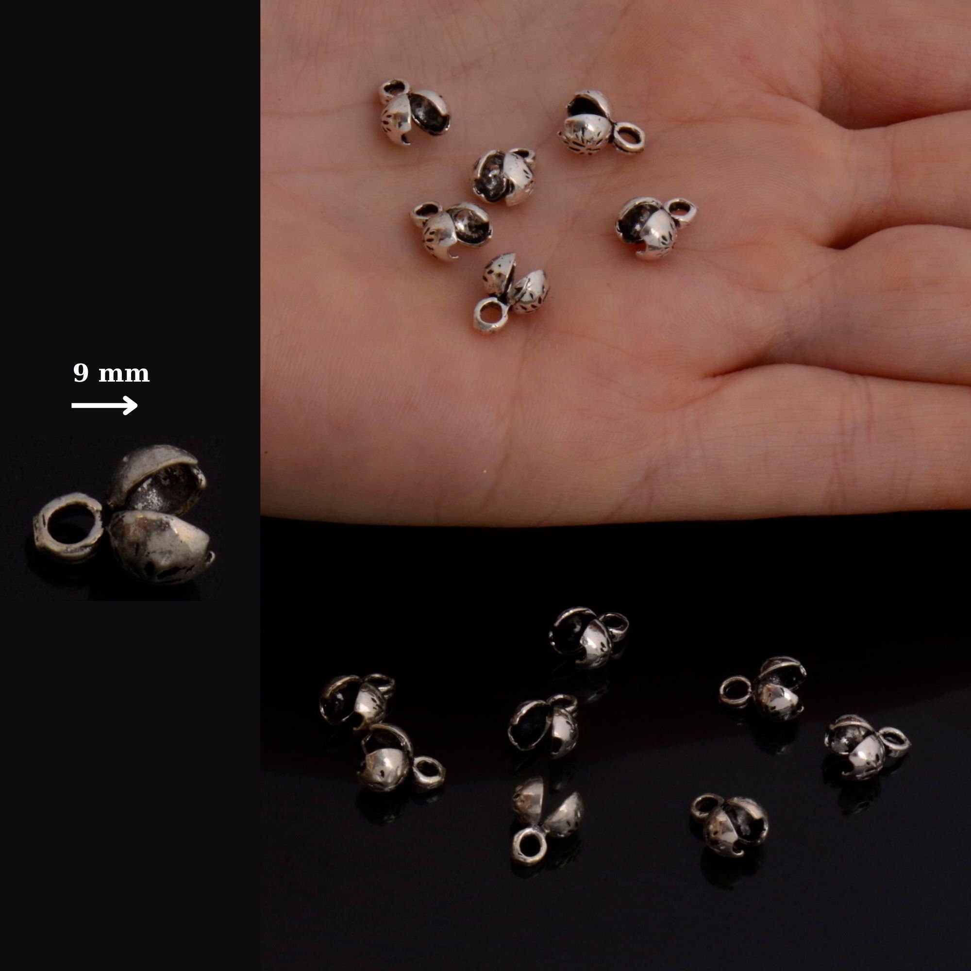 925 Sterling Silver End Knot Cover, Silver Large Crimp Cover, Ag925 End Clamshell knot CoverFor Jewelry Making, M141