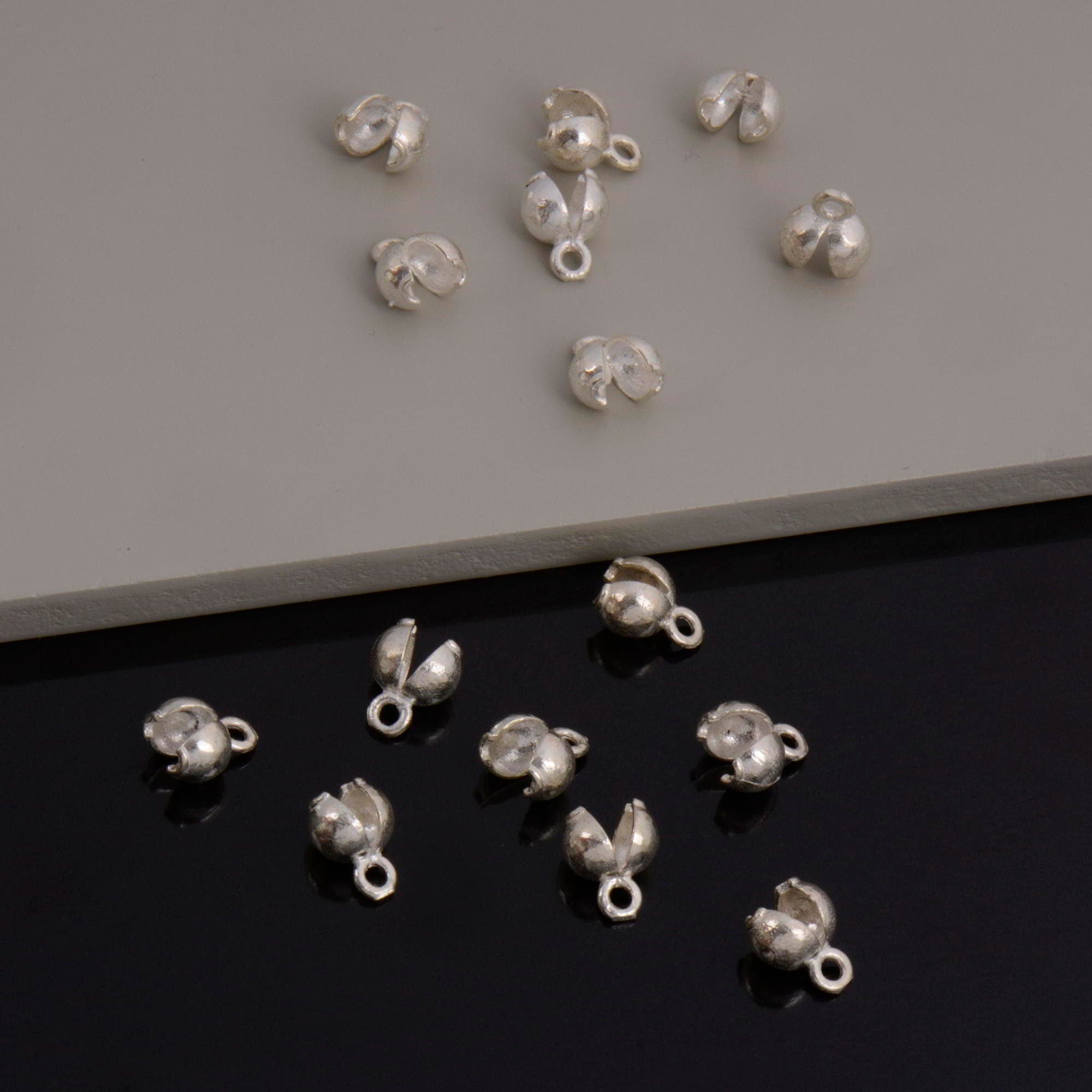 925 Sterling Silver End Knot Cover, Silver Large Crimp Cover, Ag 925 End Clamshell knot Cover For Jewelry Making, M145