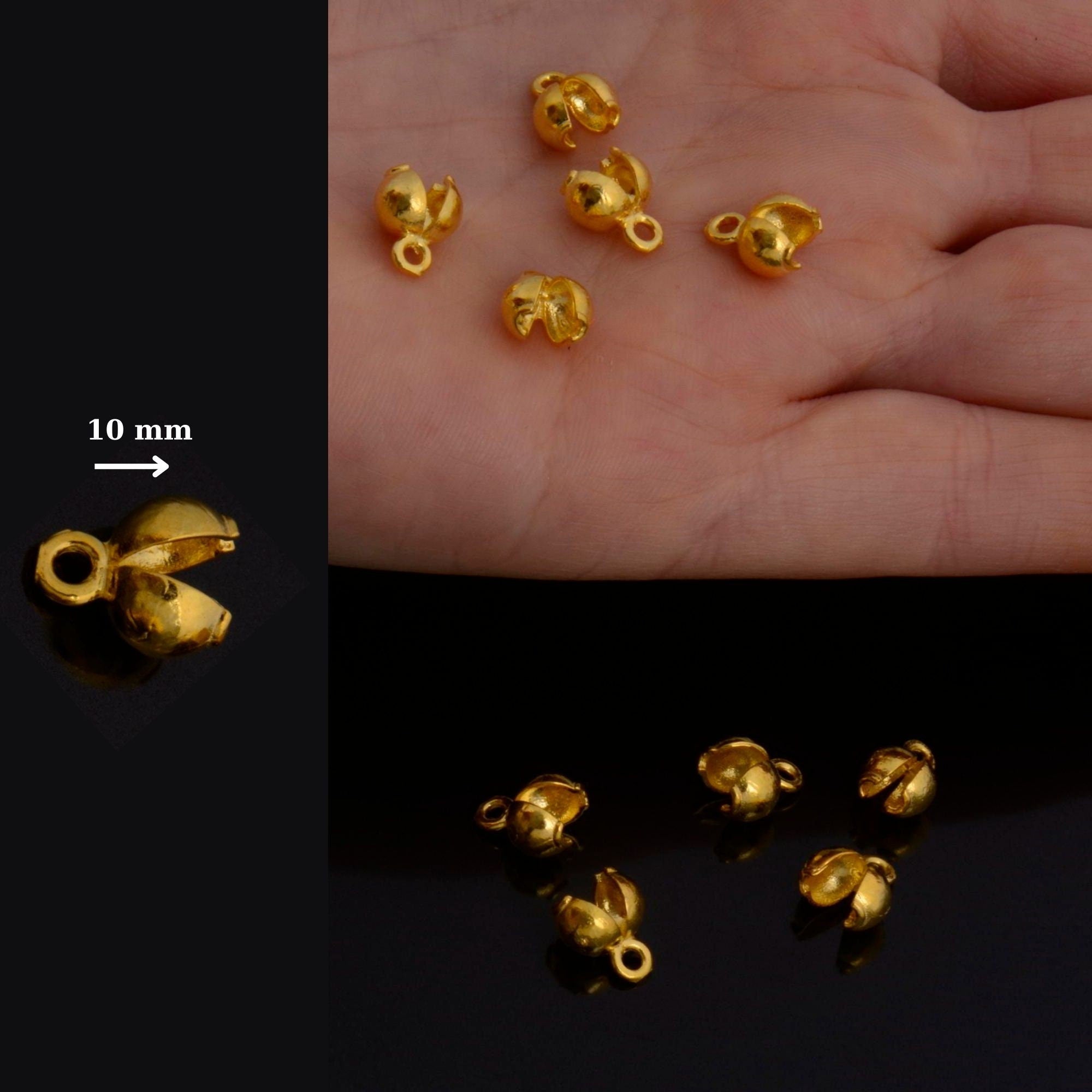 24K Gold End Knot Cover, Gold Plated 925 Large Crimp Cover, Gold on Ag 925 End Clamshell knot cover For Jewelry Making, VM145