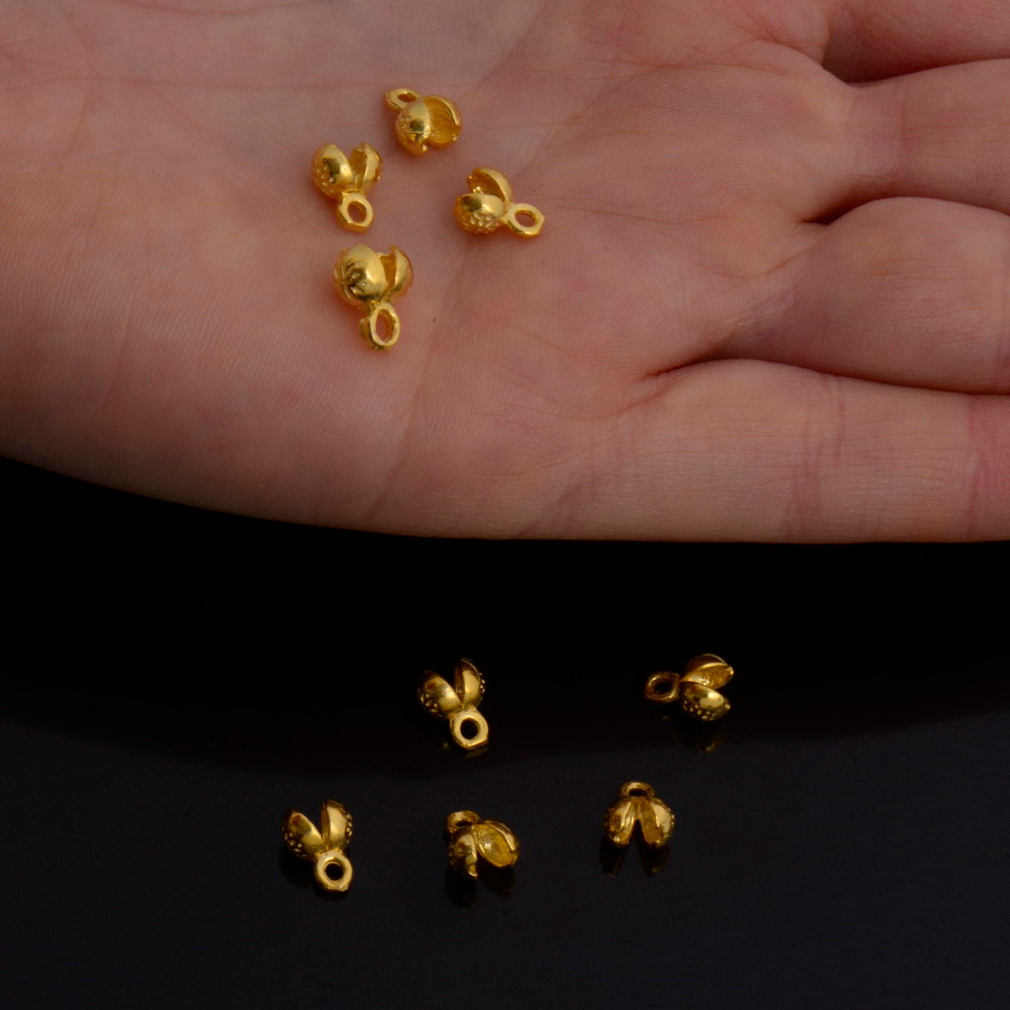 24K Gold End Knot Cover, Gold Plated Large Crimp Cover, Gold on Ag 925 End Clamshell knot cover For Jewelry Making, VM146