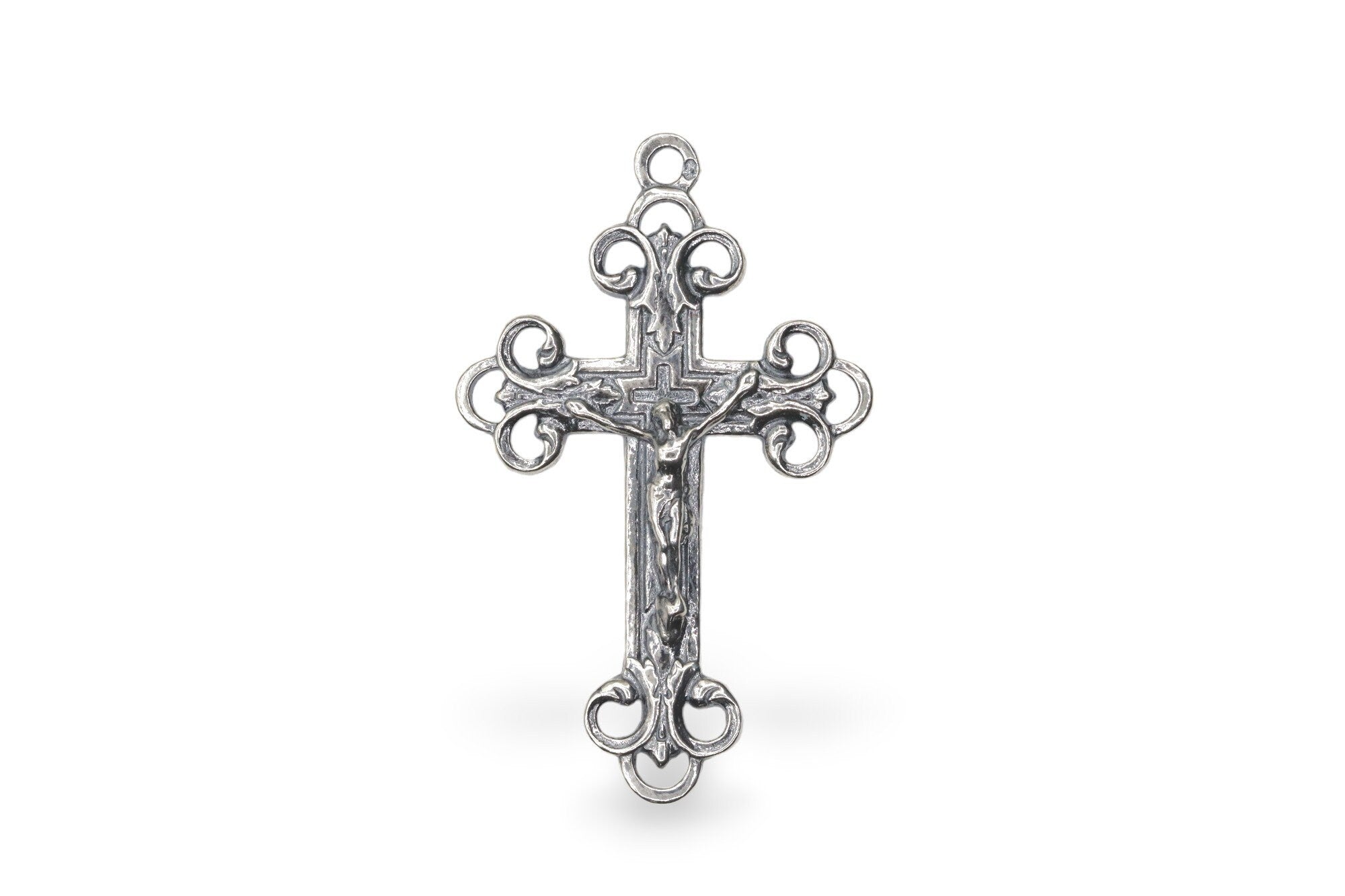 925 Sterling Silver & 24K Gold Vermeil Open Work Art Nouveau Crucifix, Cross Pendant, Jewelry Making Supply, R2P-RV2P